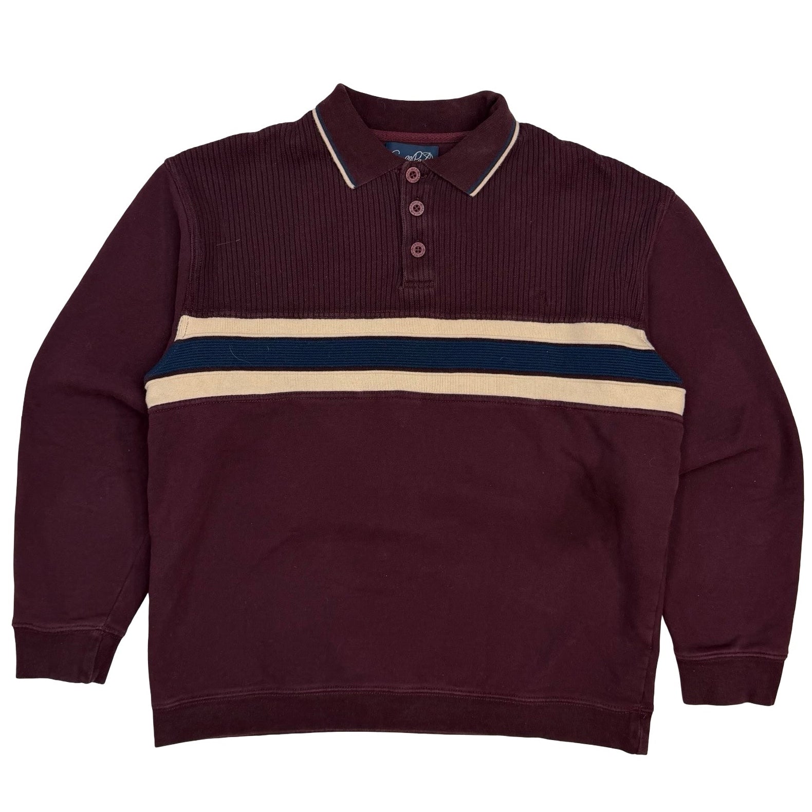 Vintage Arnold Palmer Stripe Longsleeve Polo Shirt Burgundy
