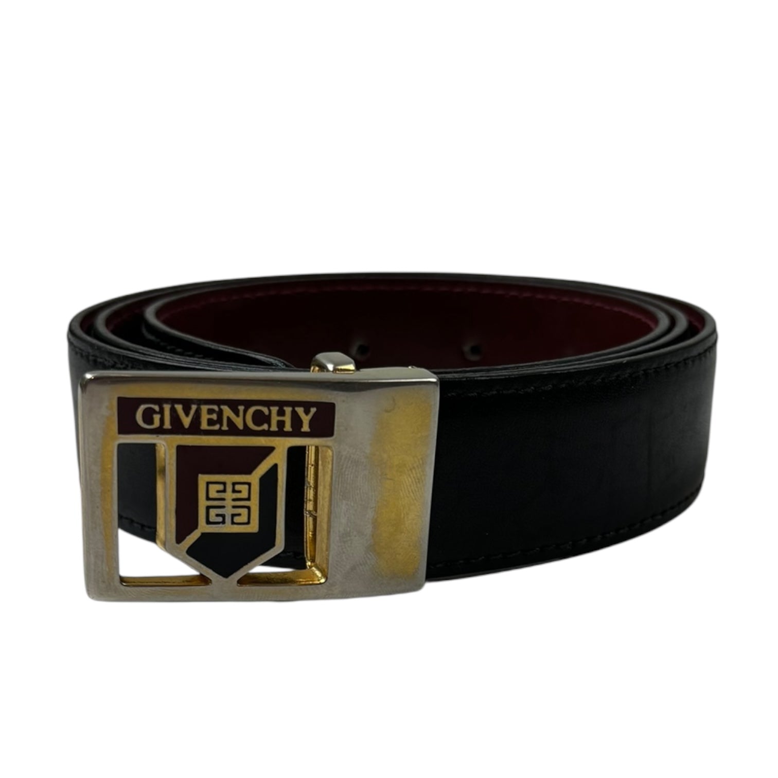 Vintage Givenchy Crest Leather Belt Black/Gold
