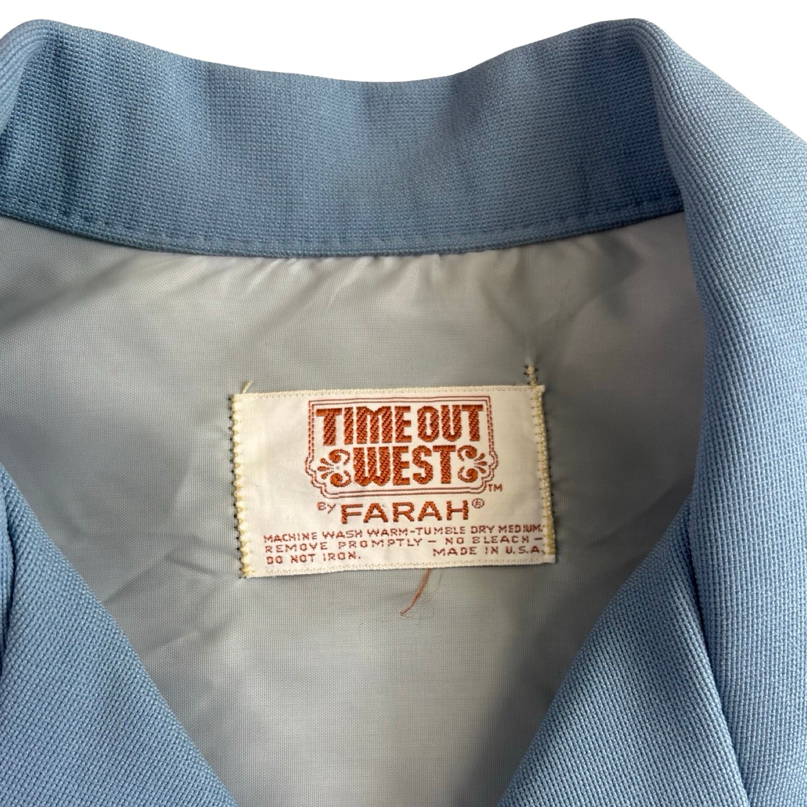 1970s Time Out West By Farah Western Pearl-Snap Baby Blue