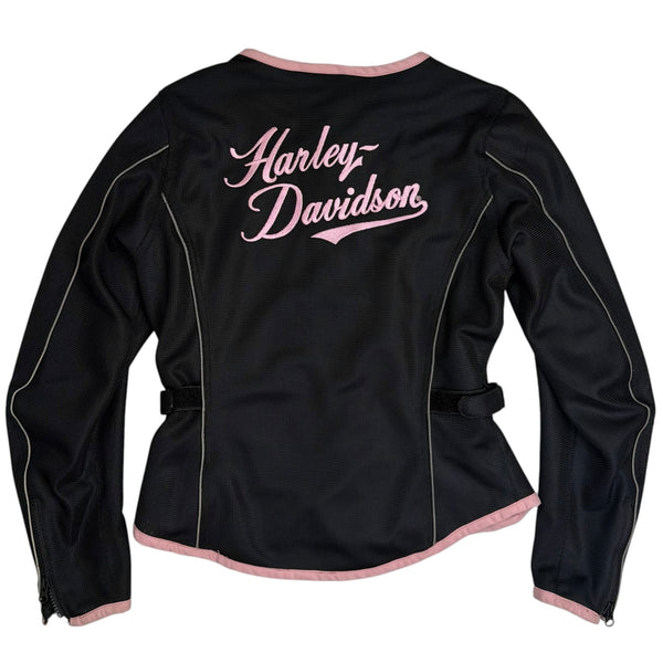 (W) Vintage Harley Davidson Mesh Motorcycle Jacket Black/Pink