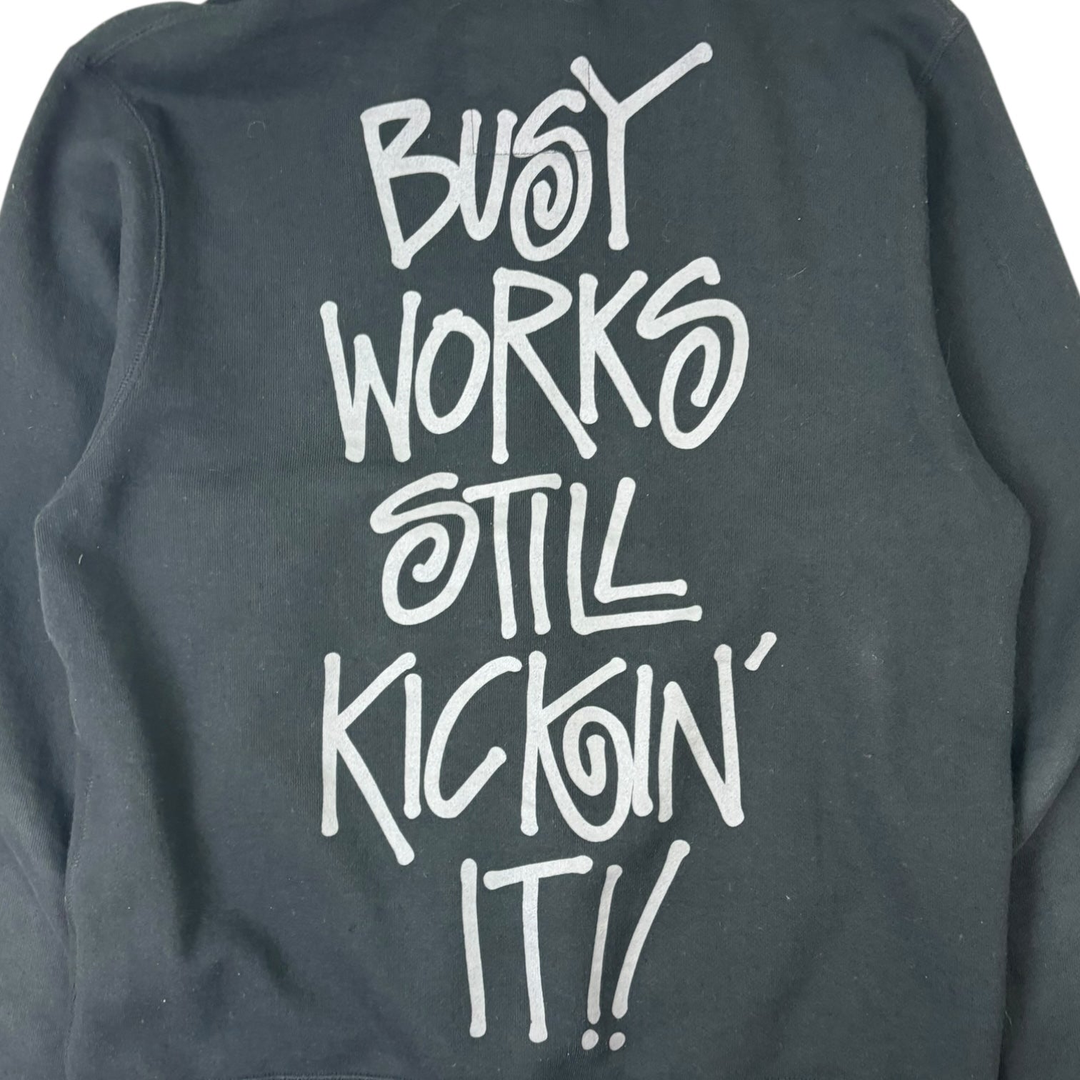Stussy x BAPE Full-Zip Shark Face “Busy Works Still Kickin’ It!!” Hoodie Black
