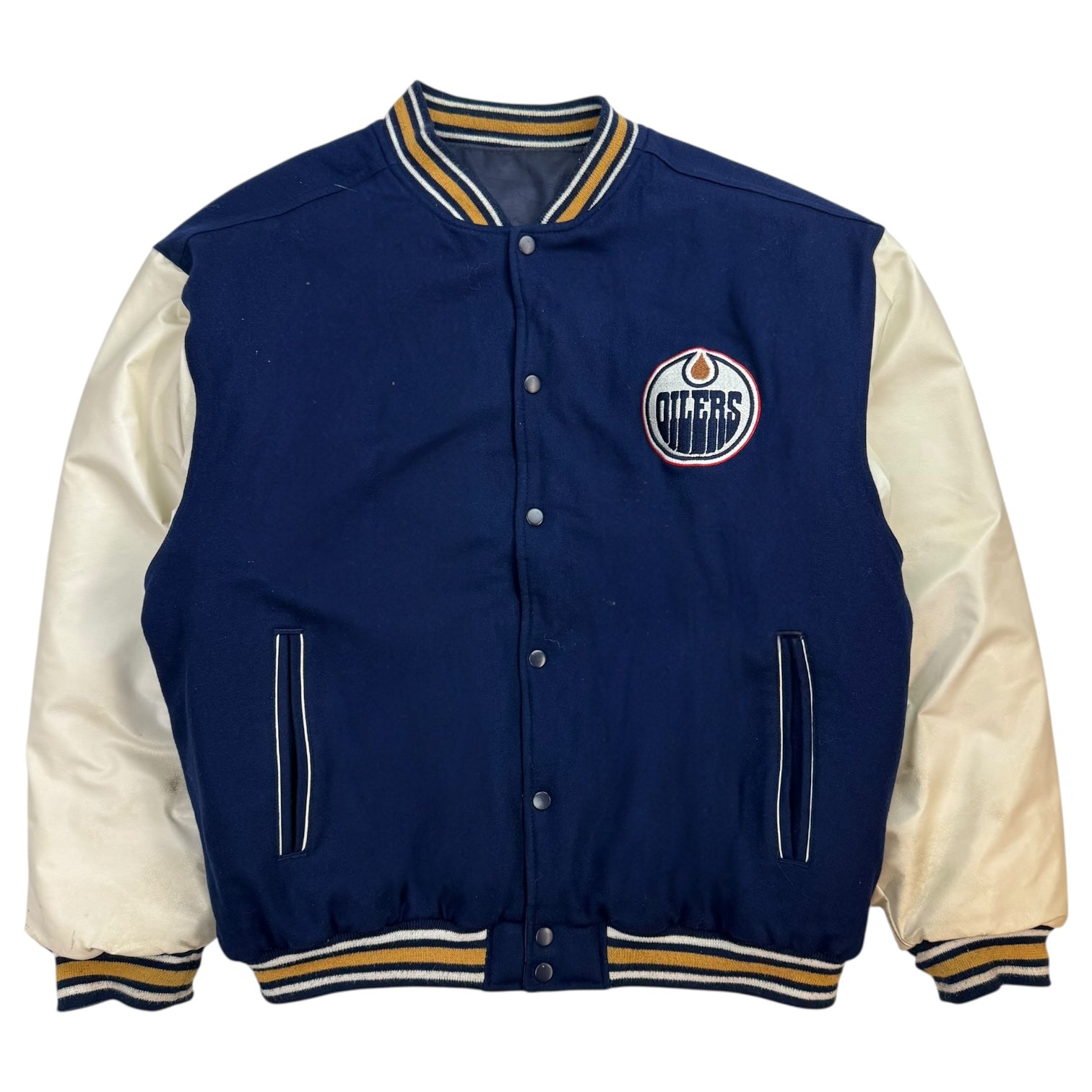 Vintage Edmonton Oilers Reversible Bomber Jacket Navy Blue