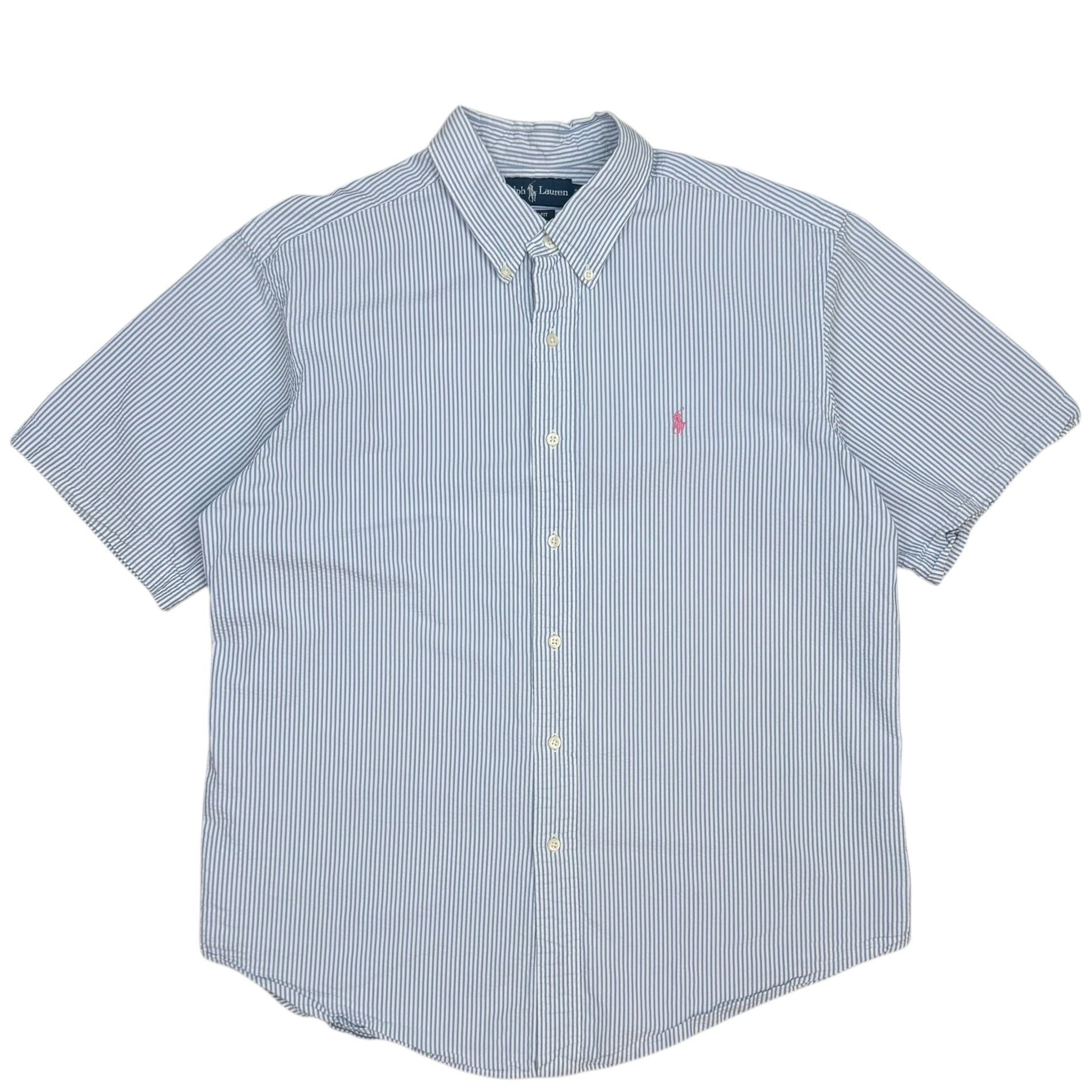 Vintage Polo Ralph Lauren Striped Poplin Button Up Blue