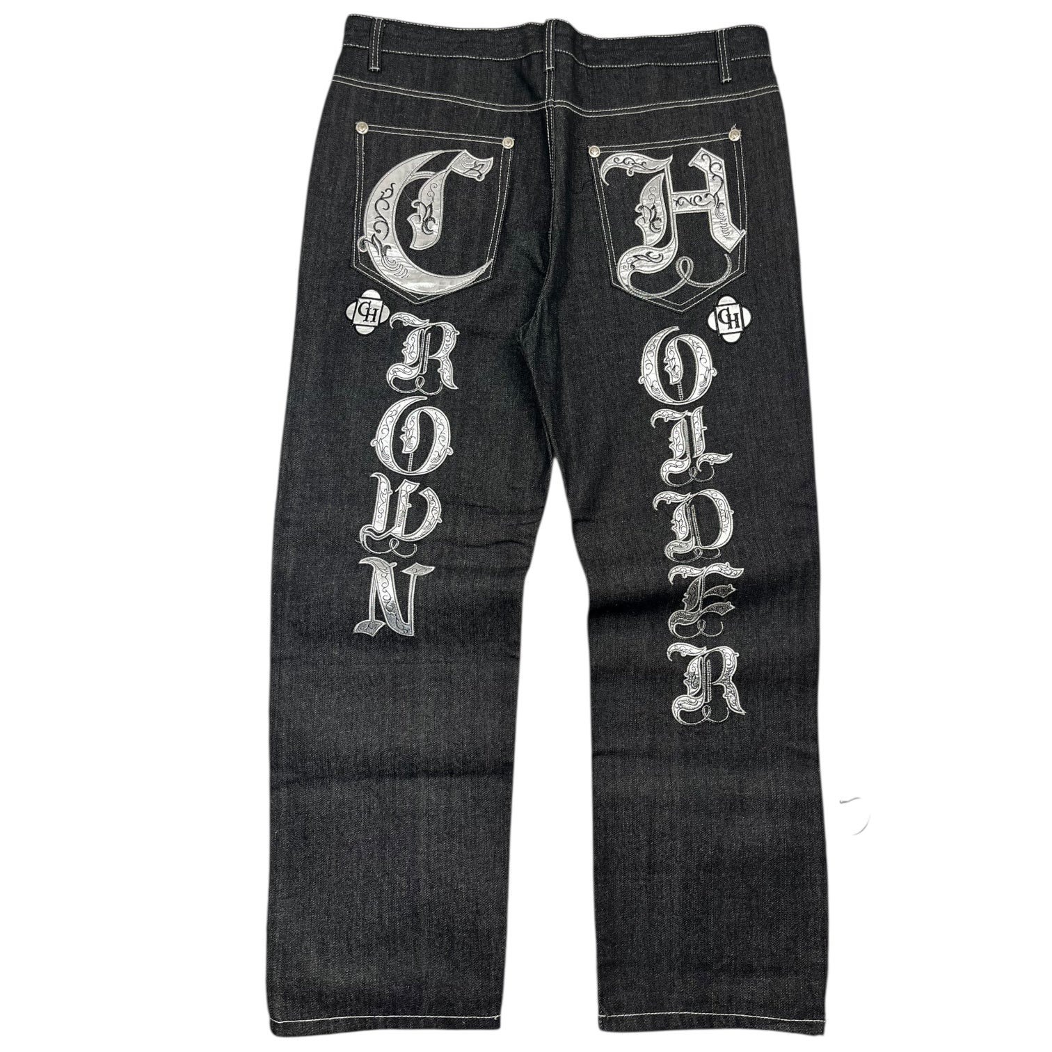 Vintage Y2K Crown Holder Chrome Embroidered Denim Jeans