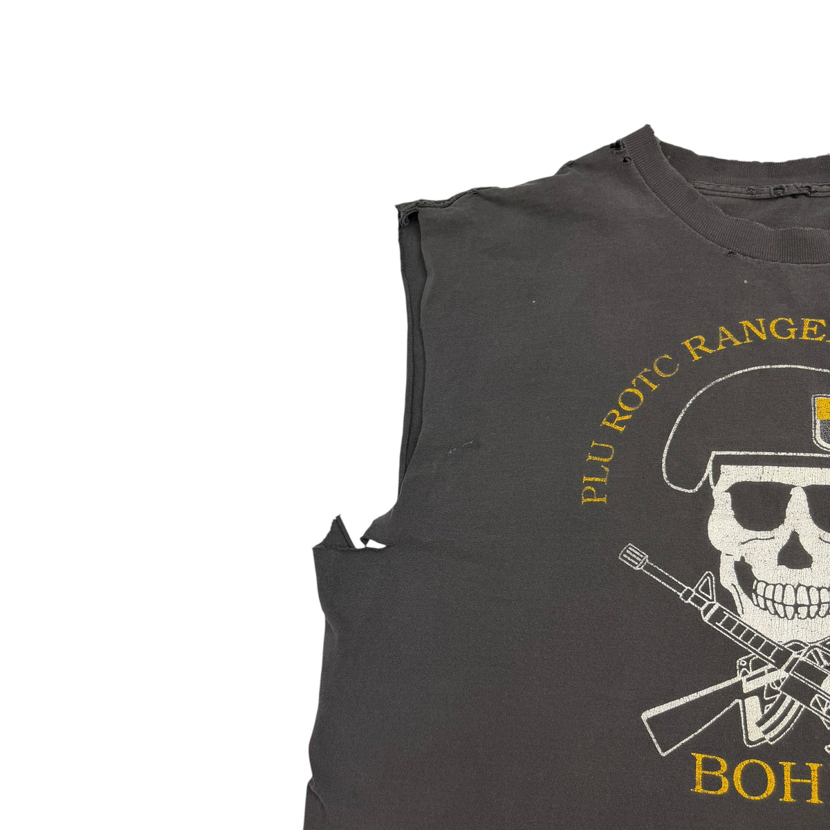 Vintage Plu ROTC Danger Challenge Cut Off Tee Faded Black