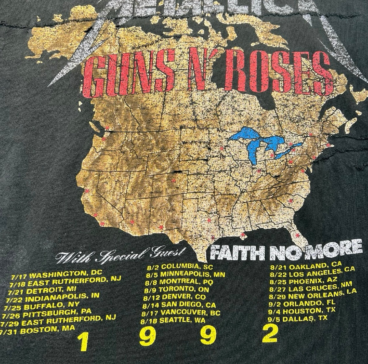 Vintage 1992 Guns n Roses Metallica T-Shirt Black