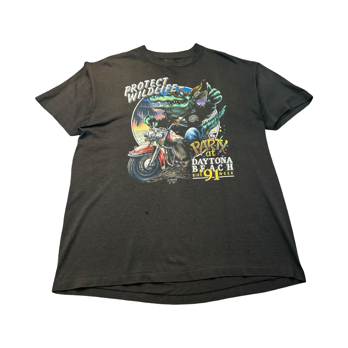 Vintage 1991 Harley Davidson 3D Emblem Daytona Bike Week Tee Black