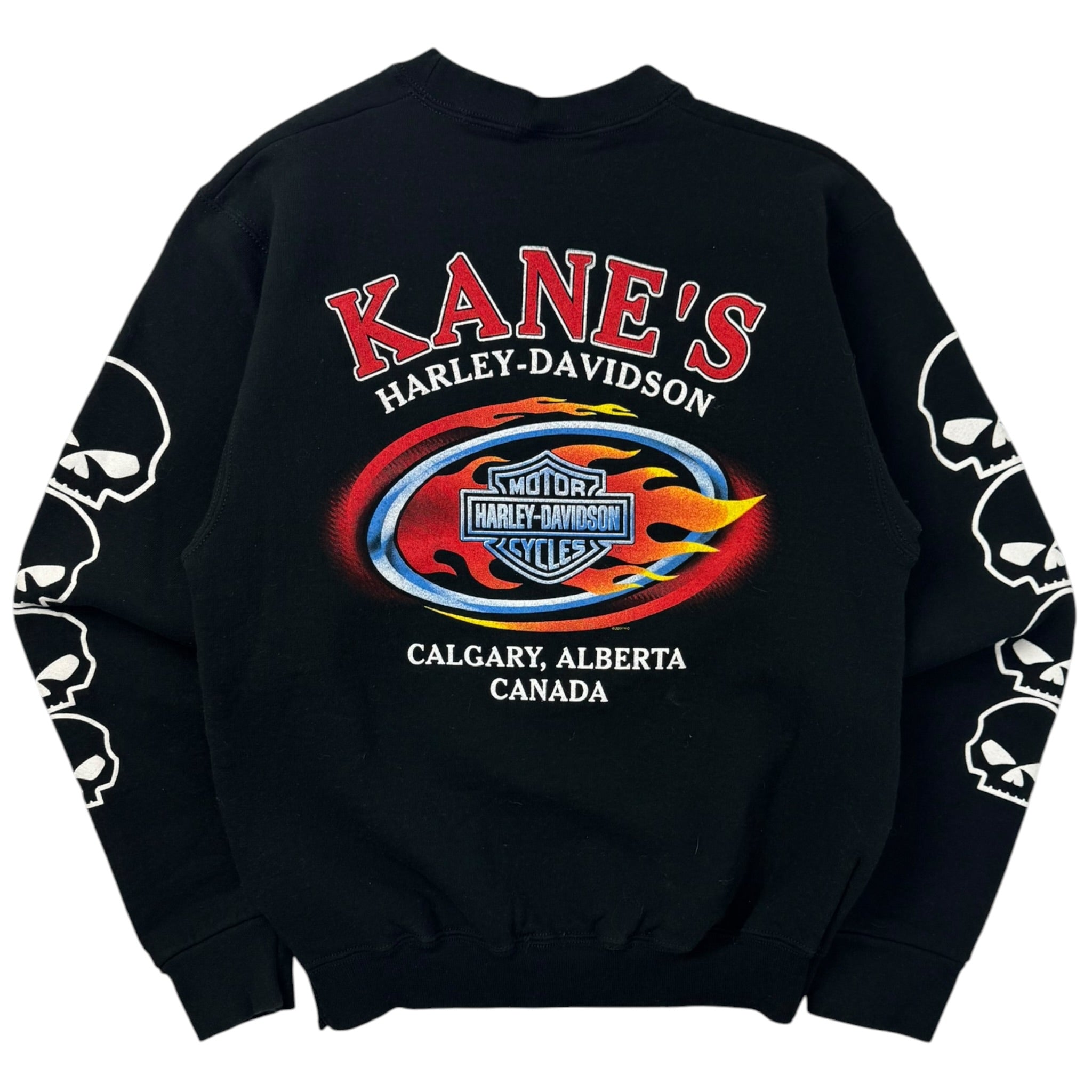 2005 Harley Davidson Skull Sleeve Print Calgary Crewneck