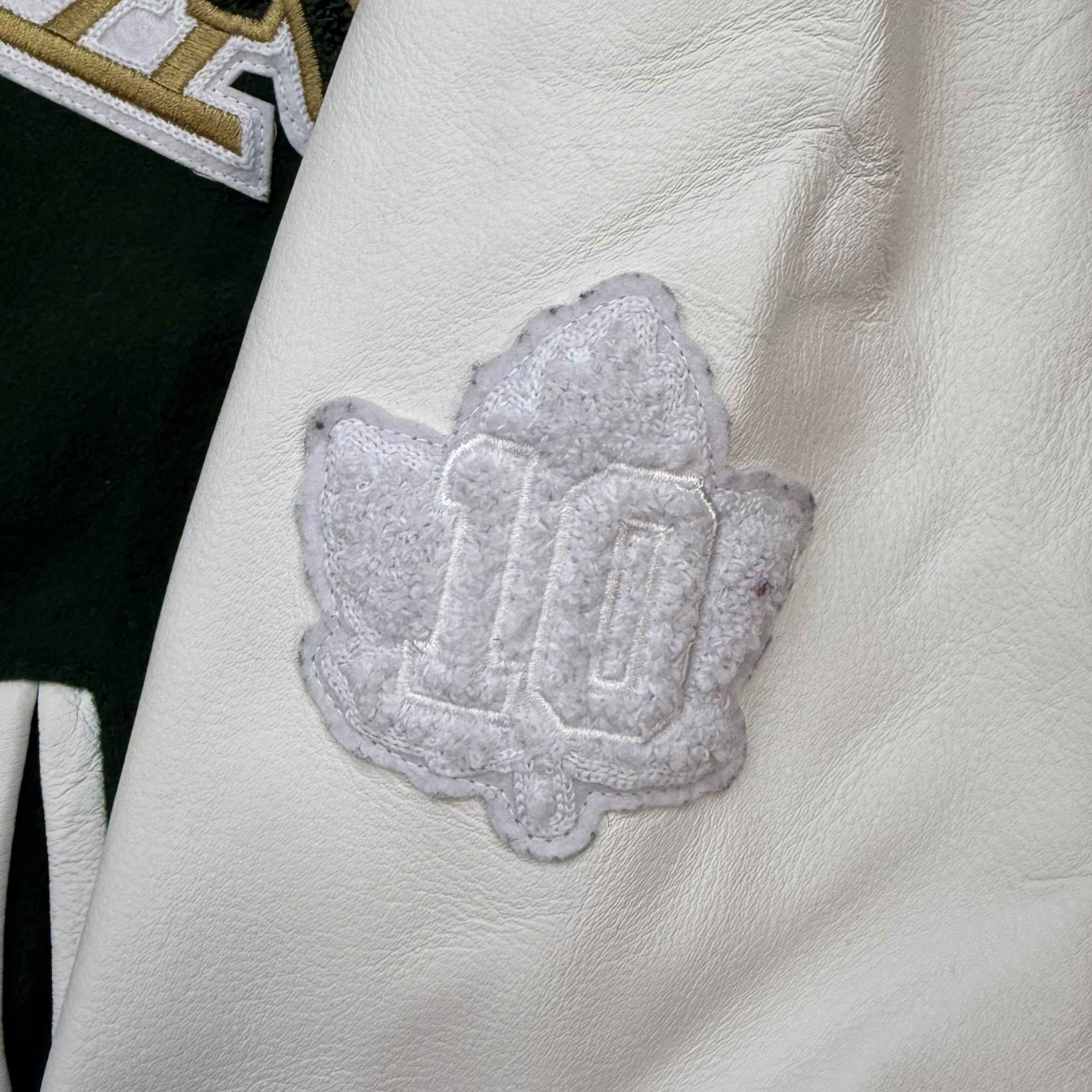 Octobers Very Own Letterman Leather Jacket Green/White