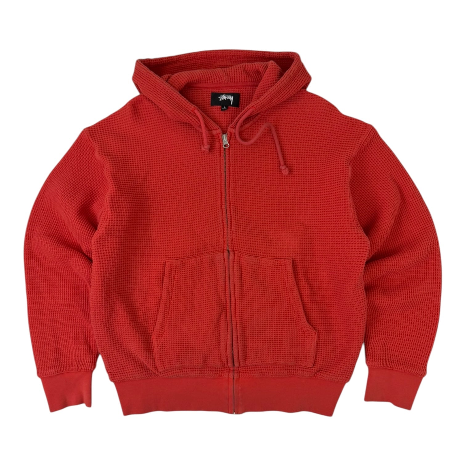 Stussy Double Layer Waffle Zip Hoodie Red