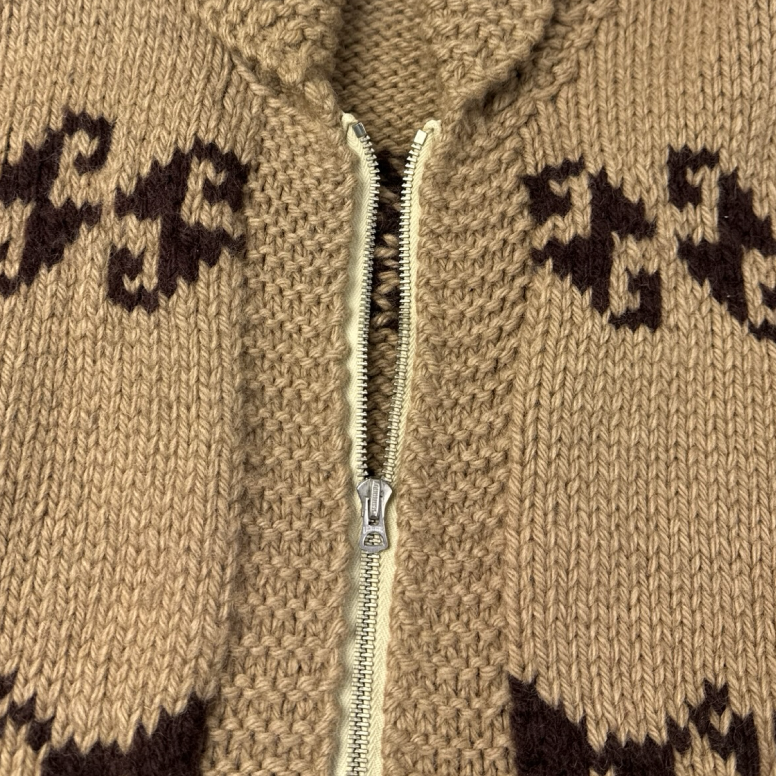 Vintage Cowichan Knit Zip Up Jacket Brown/Tan