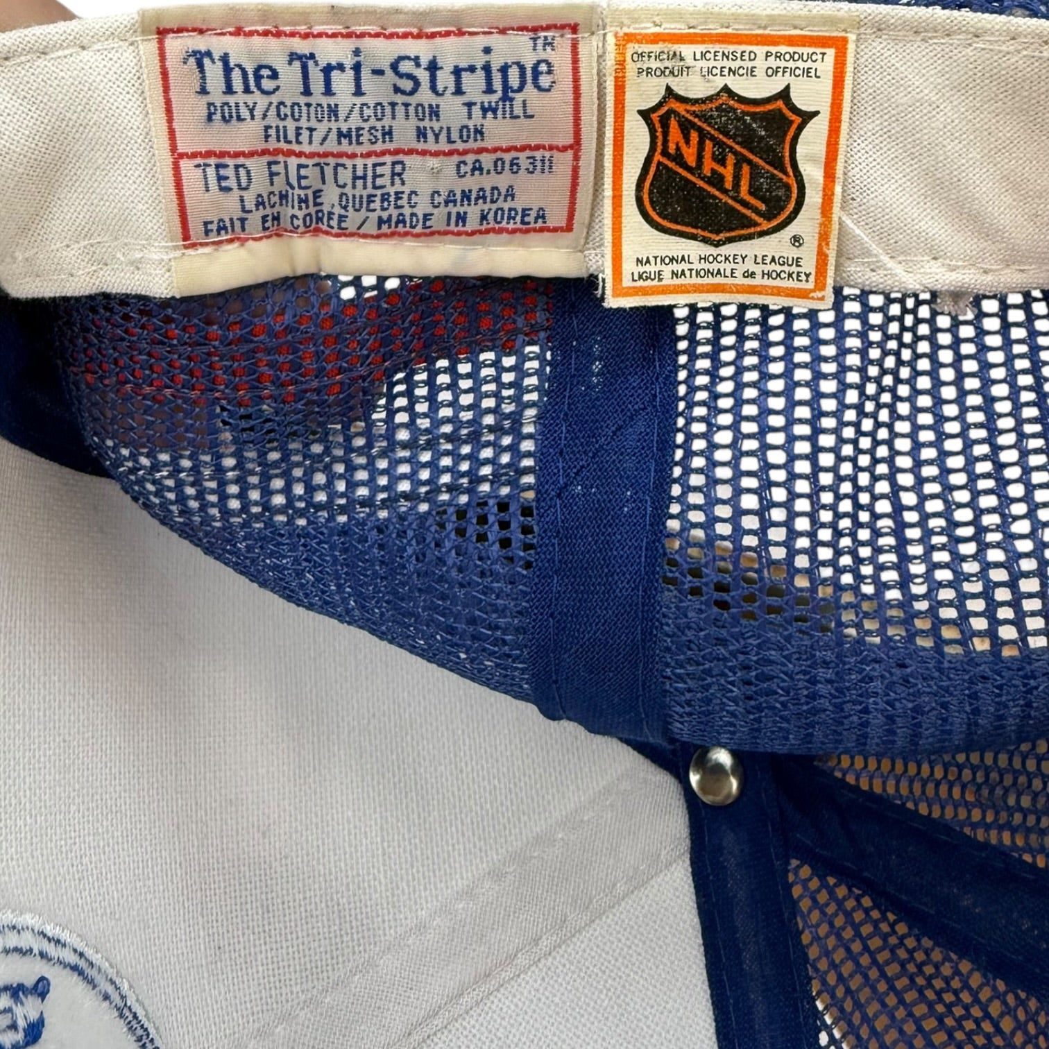 Vintage Ted Fletcher Edmonton Oilers Tri-Stripe Hat Blue/White/Orange