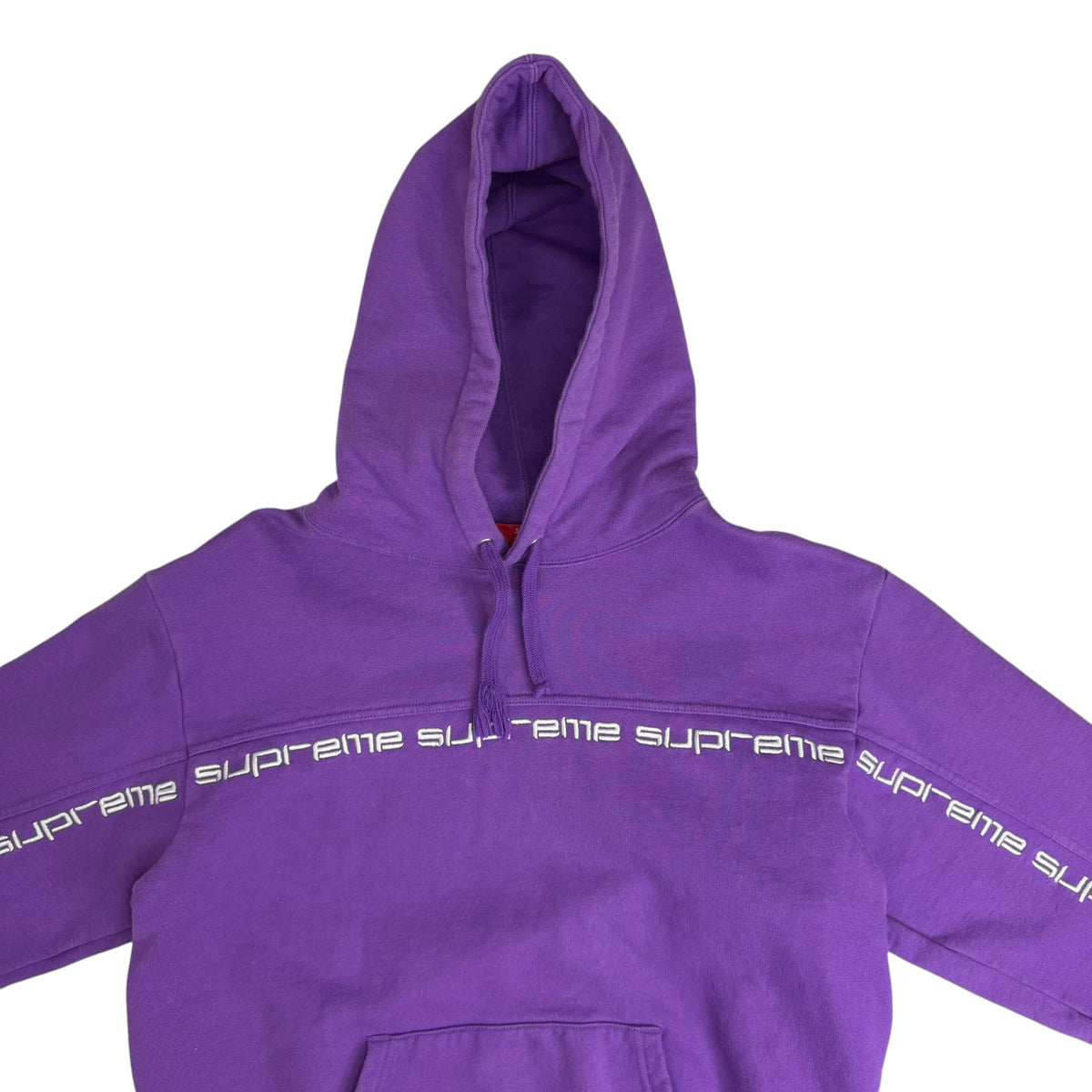 FW18 Supreme Text Stripe Hooded Sweatshirt Purple