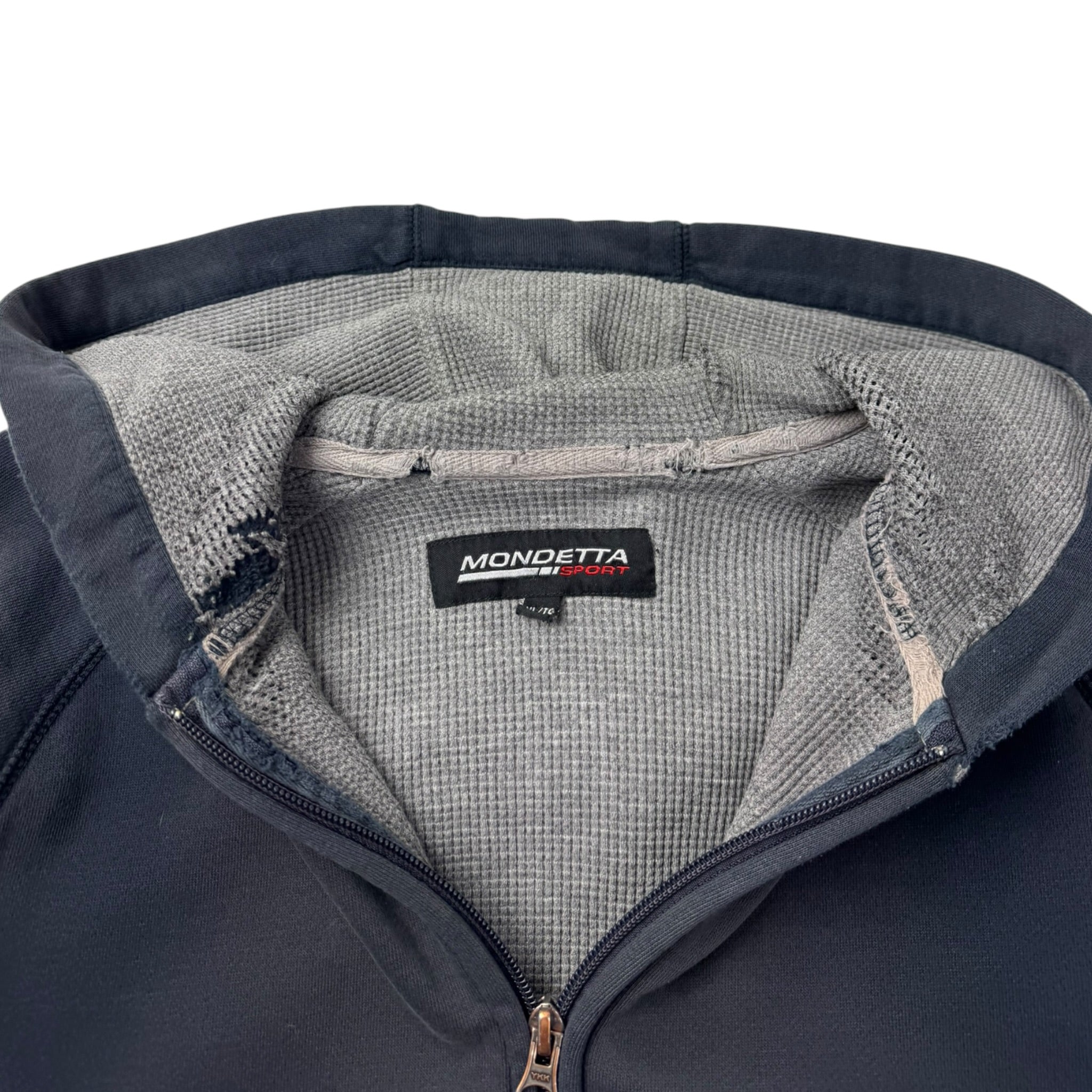 Vintage Distressed Mondetta Waffle Lined Zip Hoodie Faded Navy