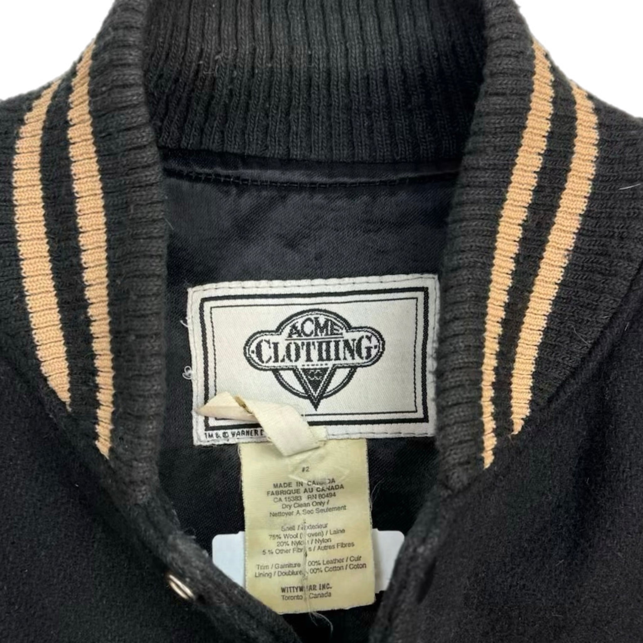 1990 Looney Tunes Taz Varsity Jacket Black