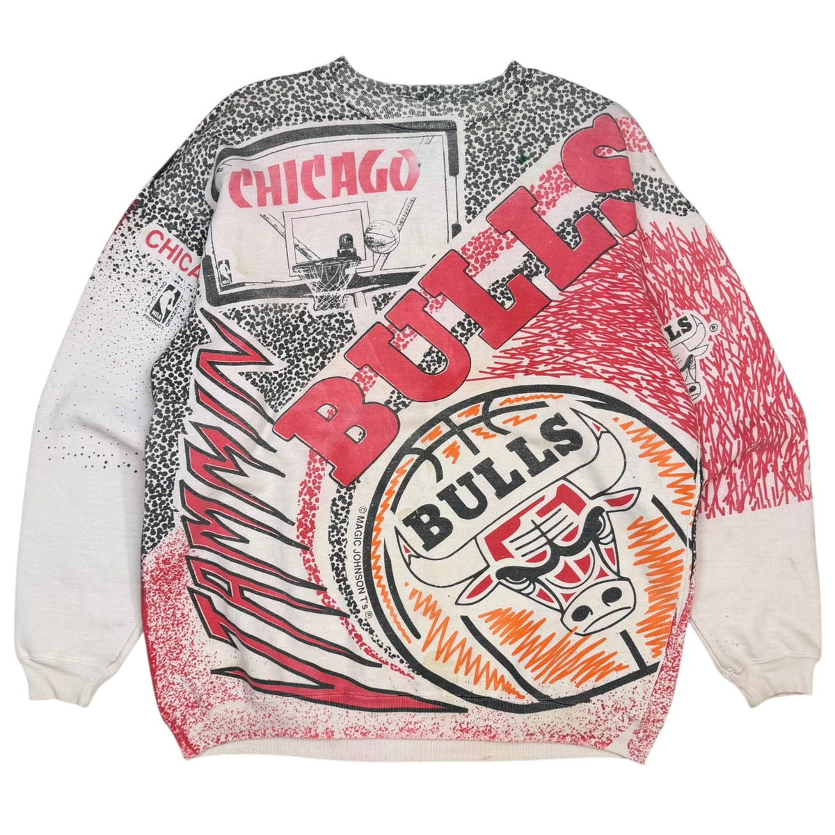Vintage 90s Chicago Bulls All Over Print Crewneck White