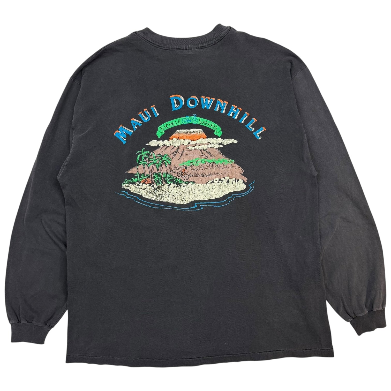 Vintage Maui Downhill Bicycle Safari L/S Tee Faded Black