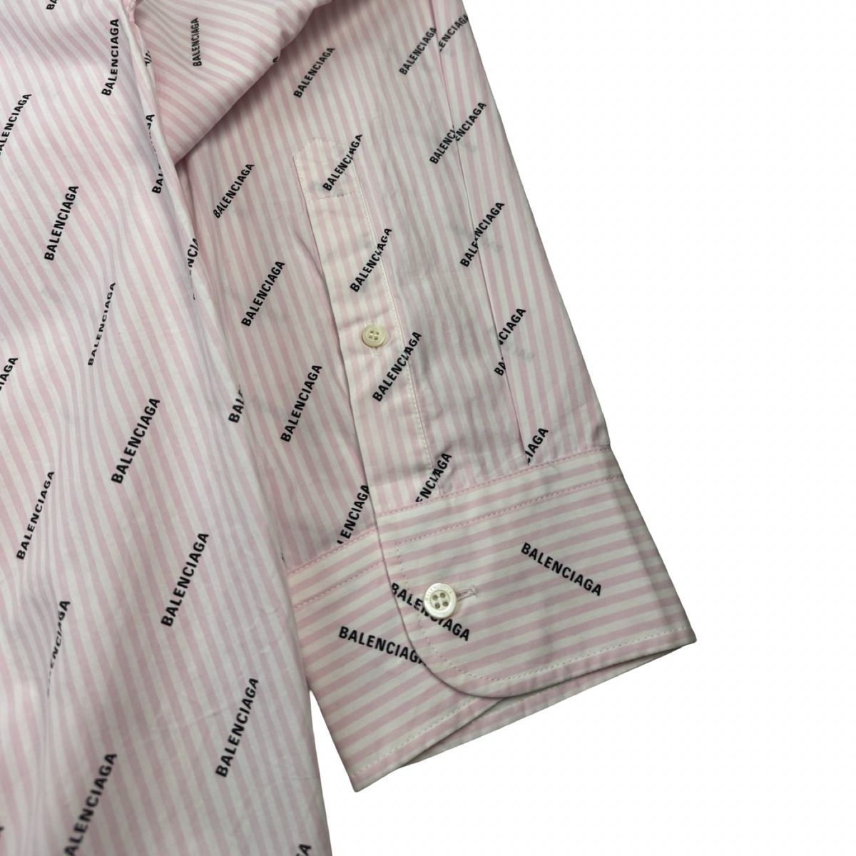 Balenciaga Logo Print Button Up Shirt Pink & White