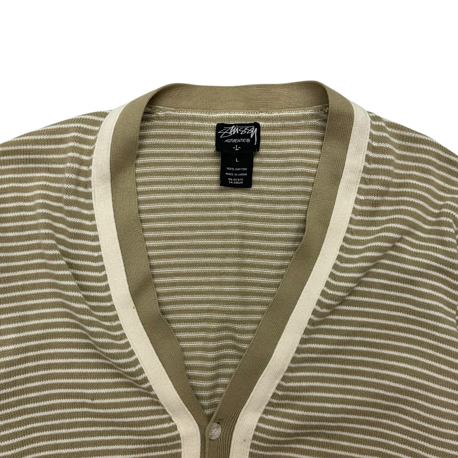 Stussy Striped Cardigan Beige/White