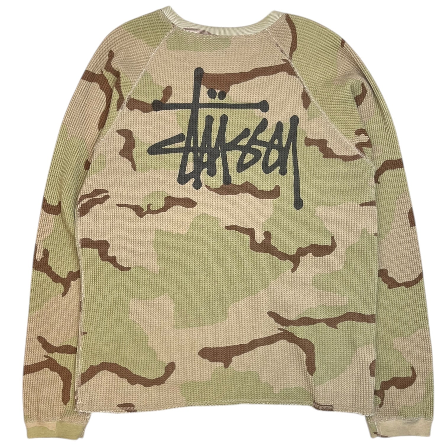 Stussy Waffleknit Longsleeve Tee Camo Green/Beige