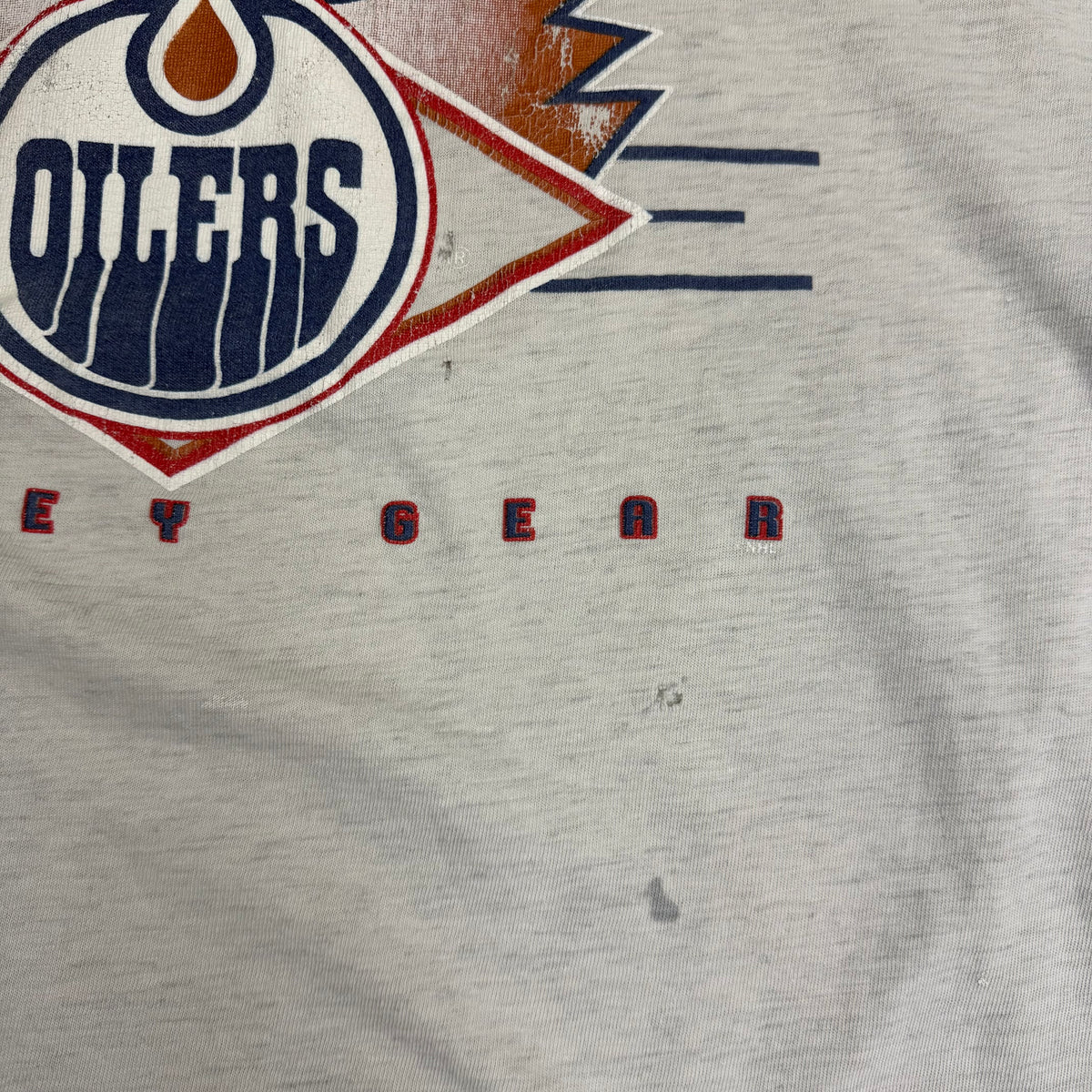 Vintage 90s Edmonton Oilers Hockey Gear Tee Grey