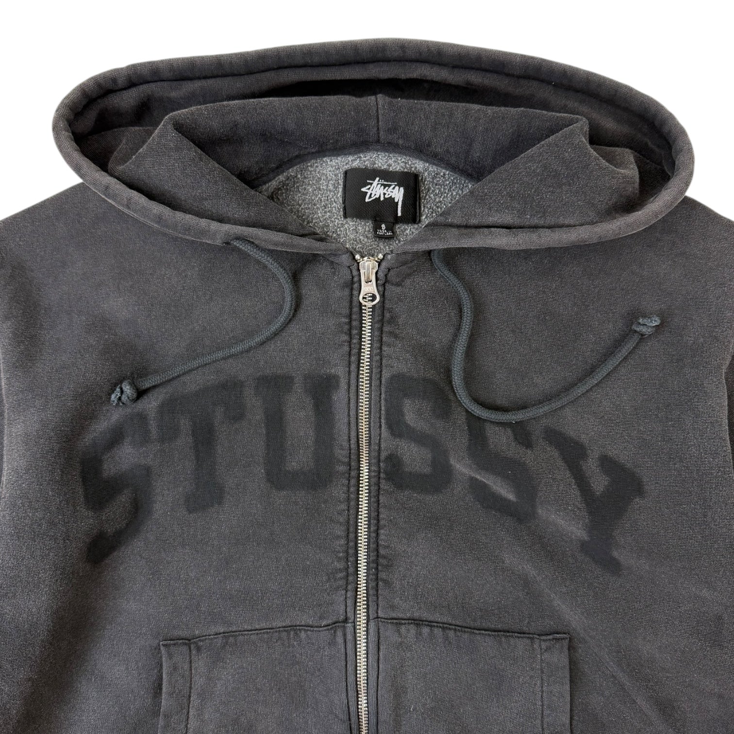 Stussy Faded Graphic Zip Hoodie Washed Black