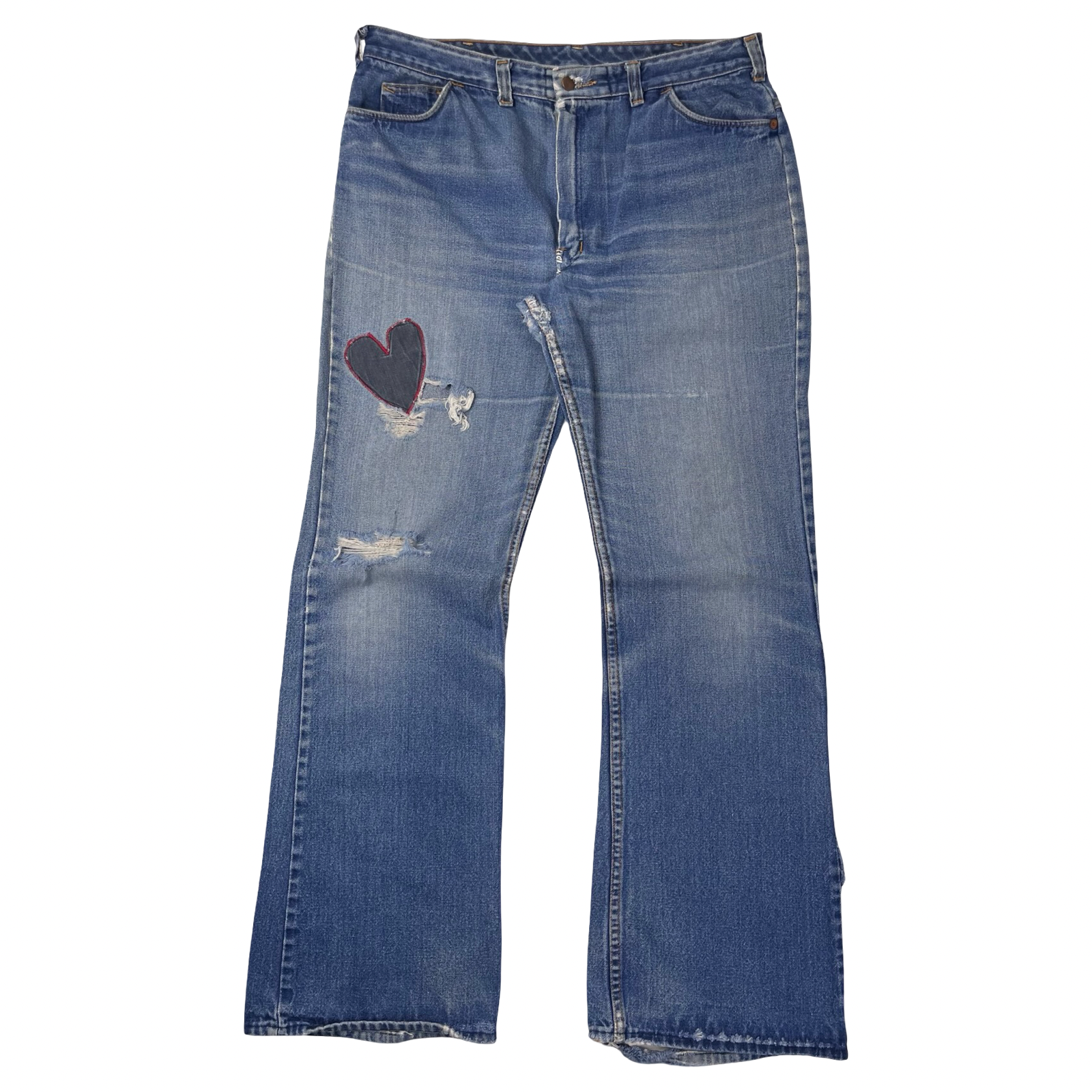 Vintage Reworked Heart Patch Flared Jean Pant Medium Wash