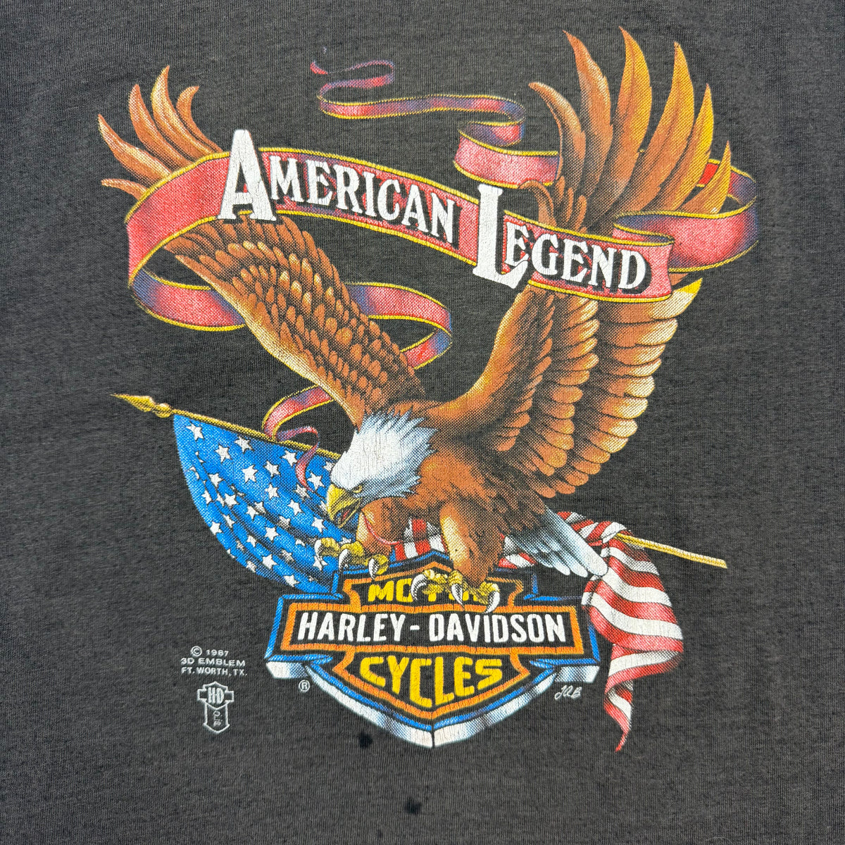 1987 Harley Davidson 3D Emblem American Legend Eagle Cutoff Tee Black