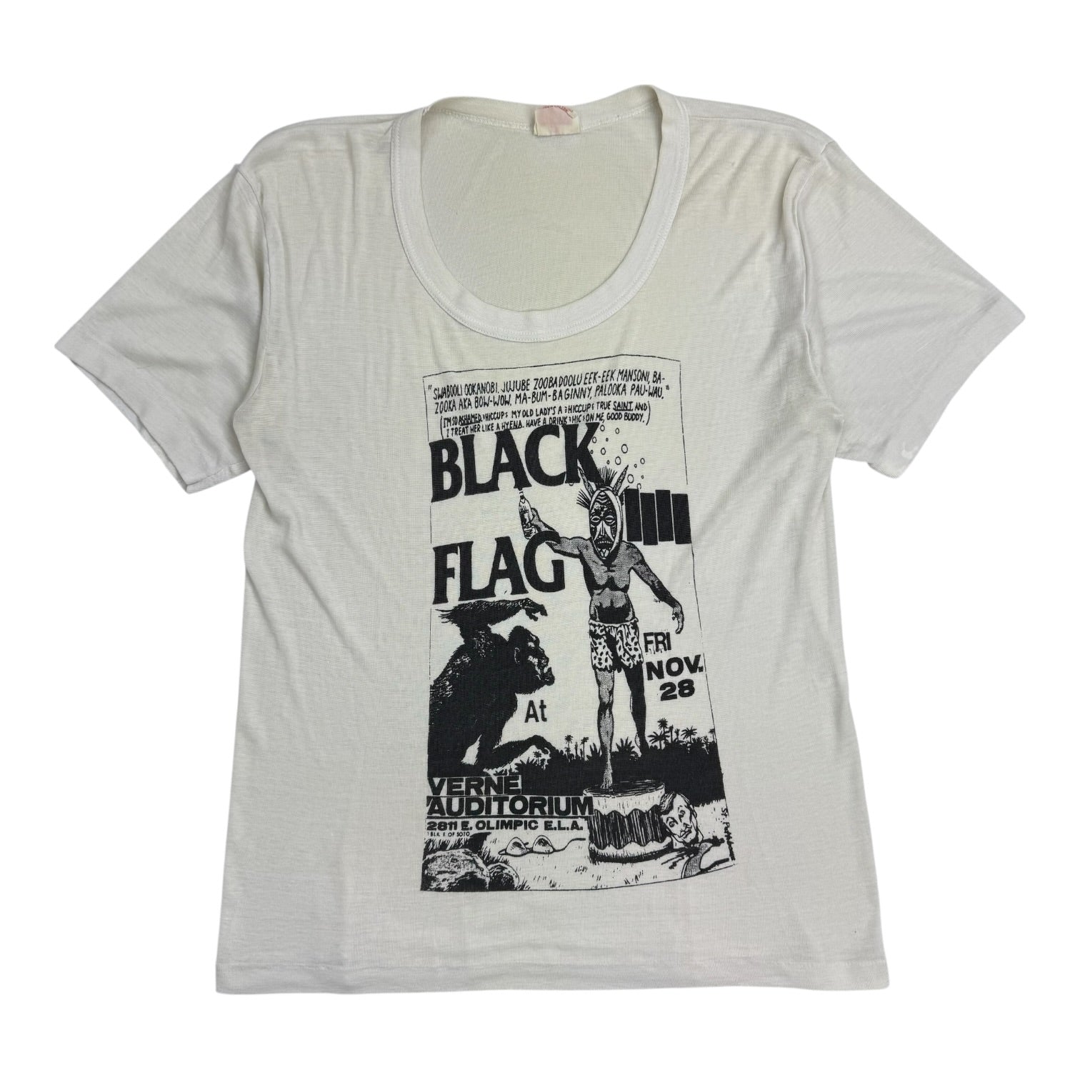 1980 Black Flag Verne Auditorium LA Show Tee White