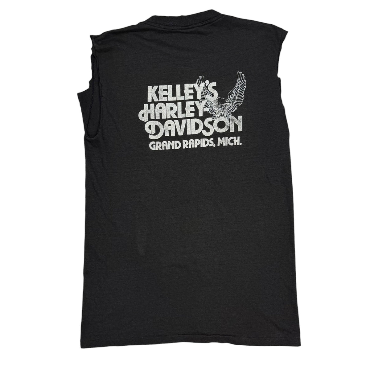 1987 Harley Davidson 3D Emblem American Legend Eagle Cutoff Tee Black