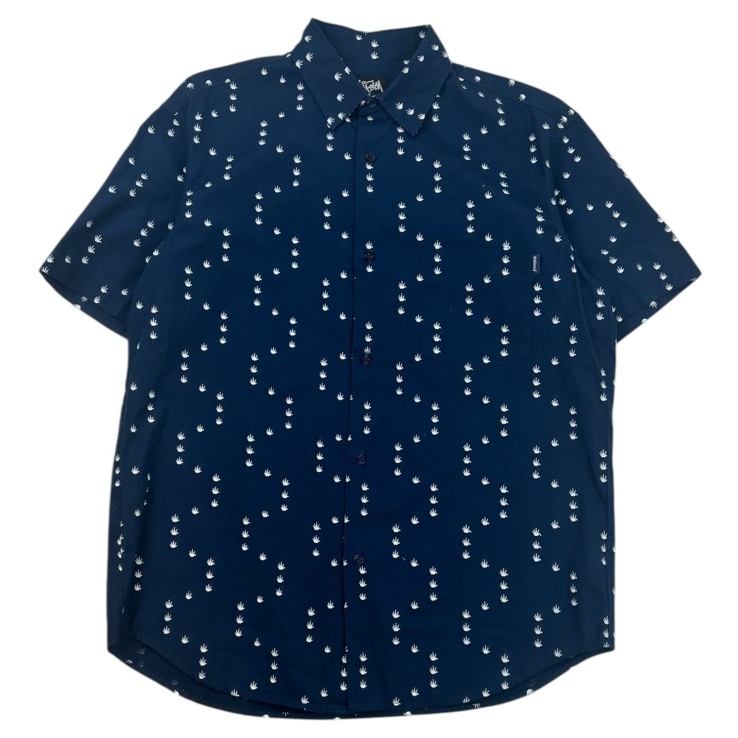 Vintage 90s Stussy Crown Monogram Button-Up T-Shirt Navy