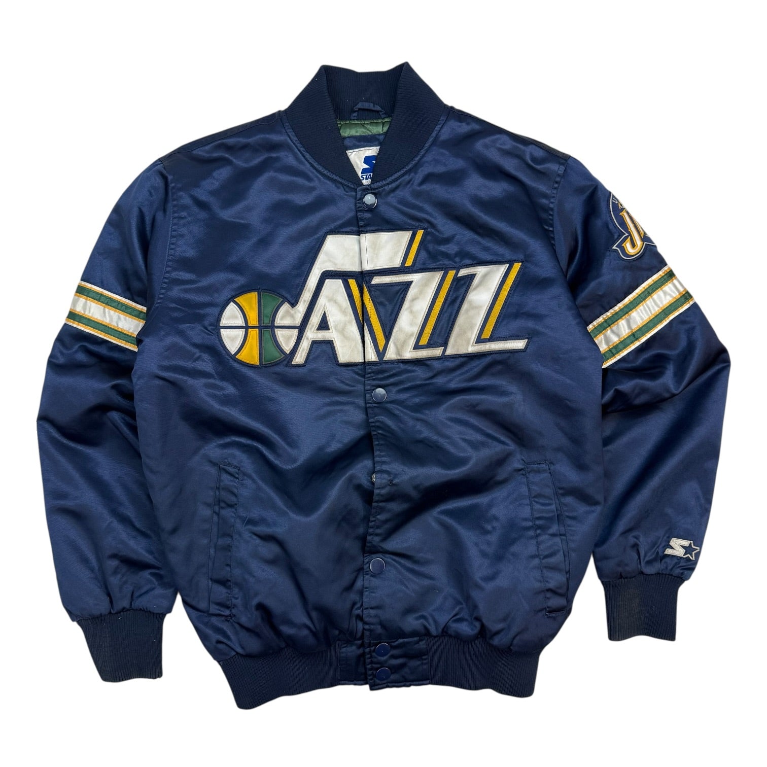 Vintage Starter Utah Jazz Satin Bomber Jacket Dark Blue