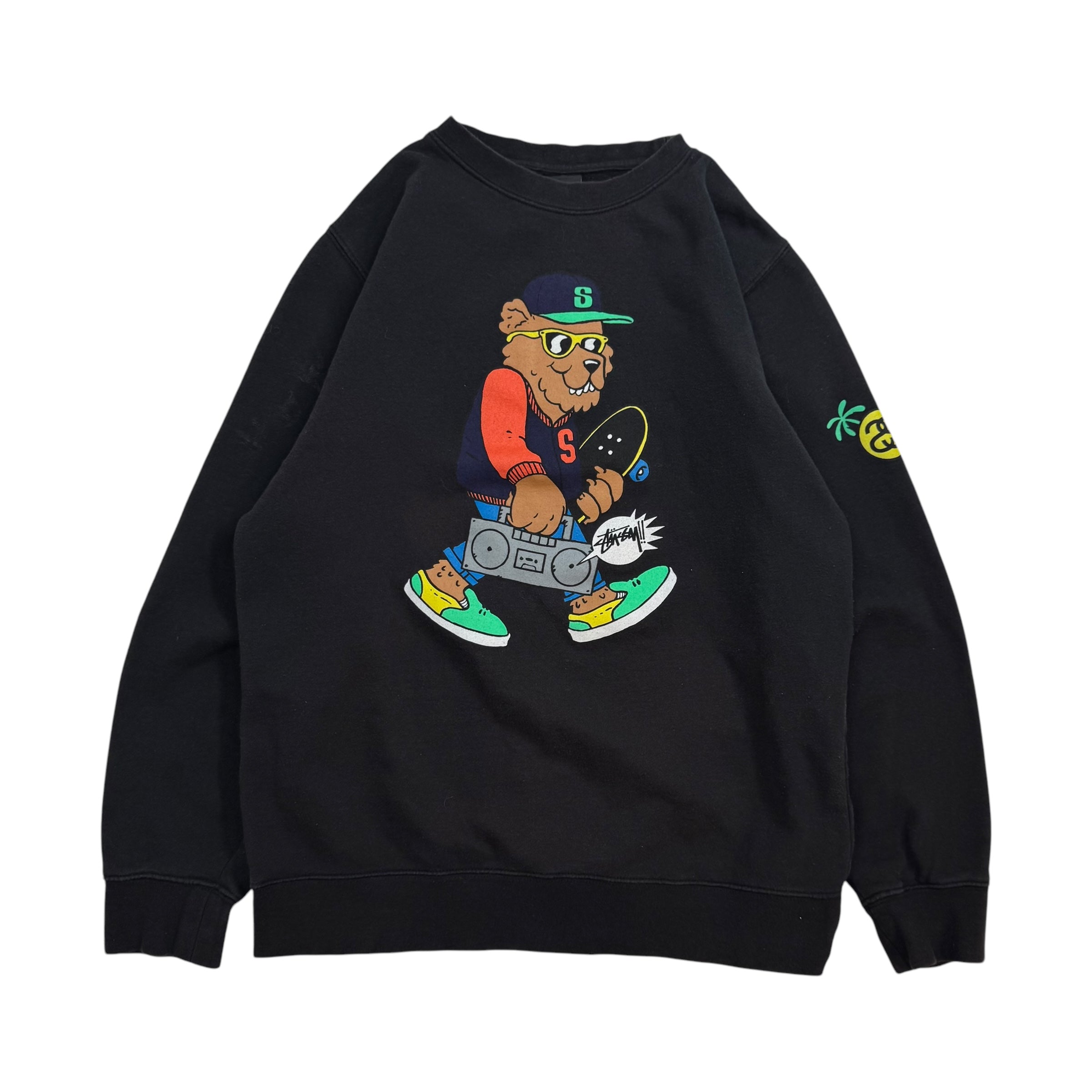 Vintage Stussy Bear Beatbox Crewneck Black