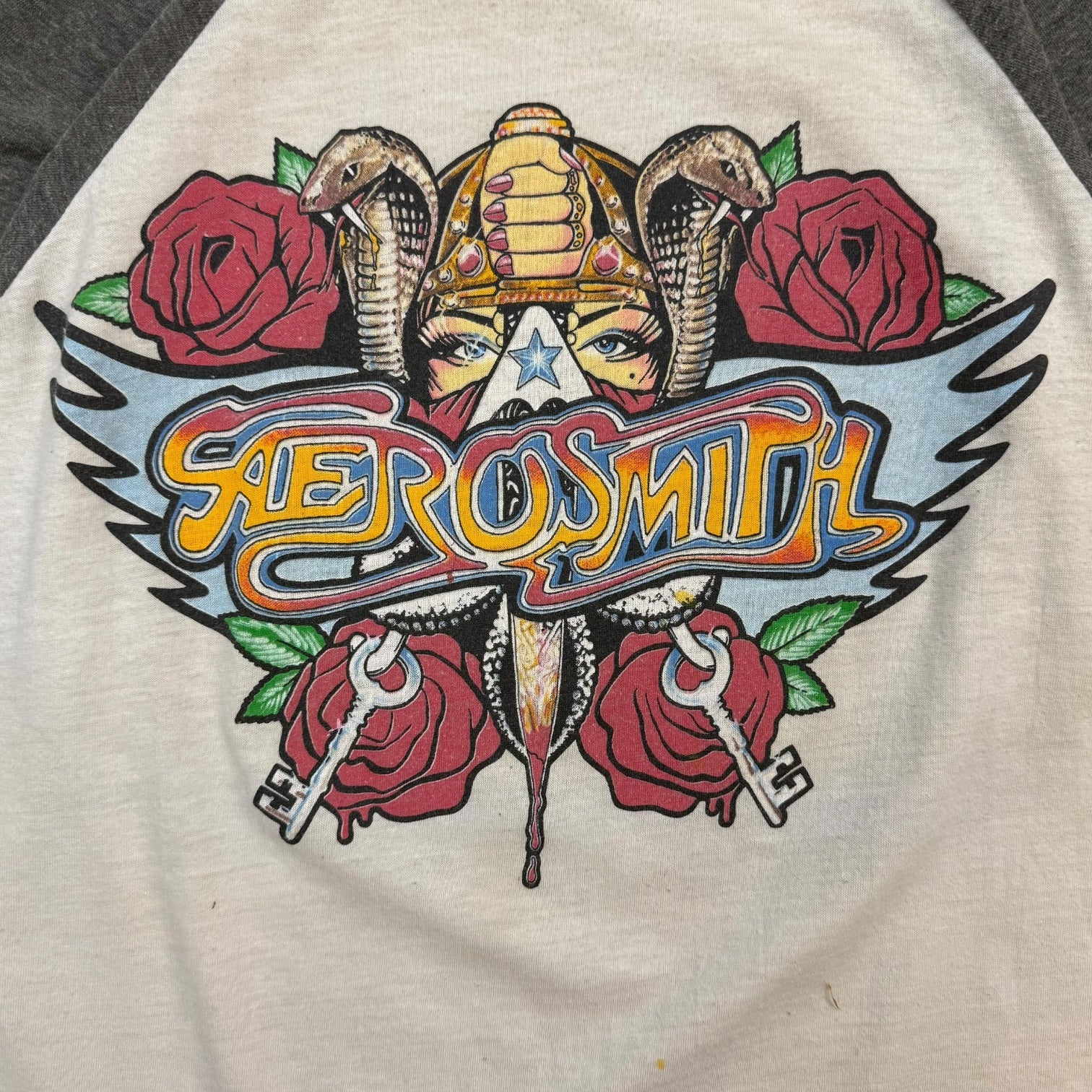 1988 Aerosmith Permanent Vacation Raglan Tee Black/White
