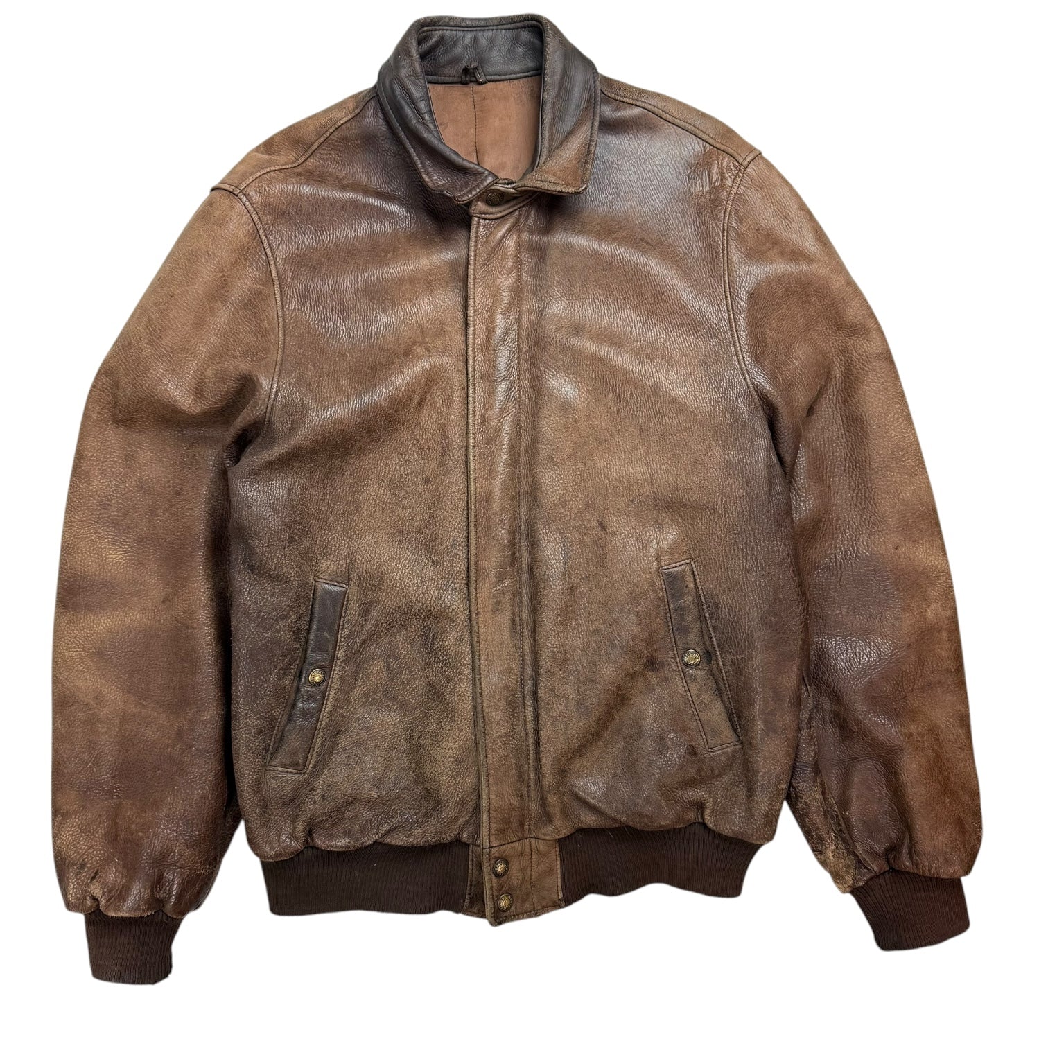 Vintage Roots Leather Bomber Jacket Brown