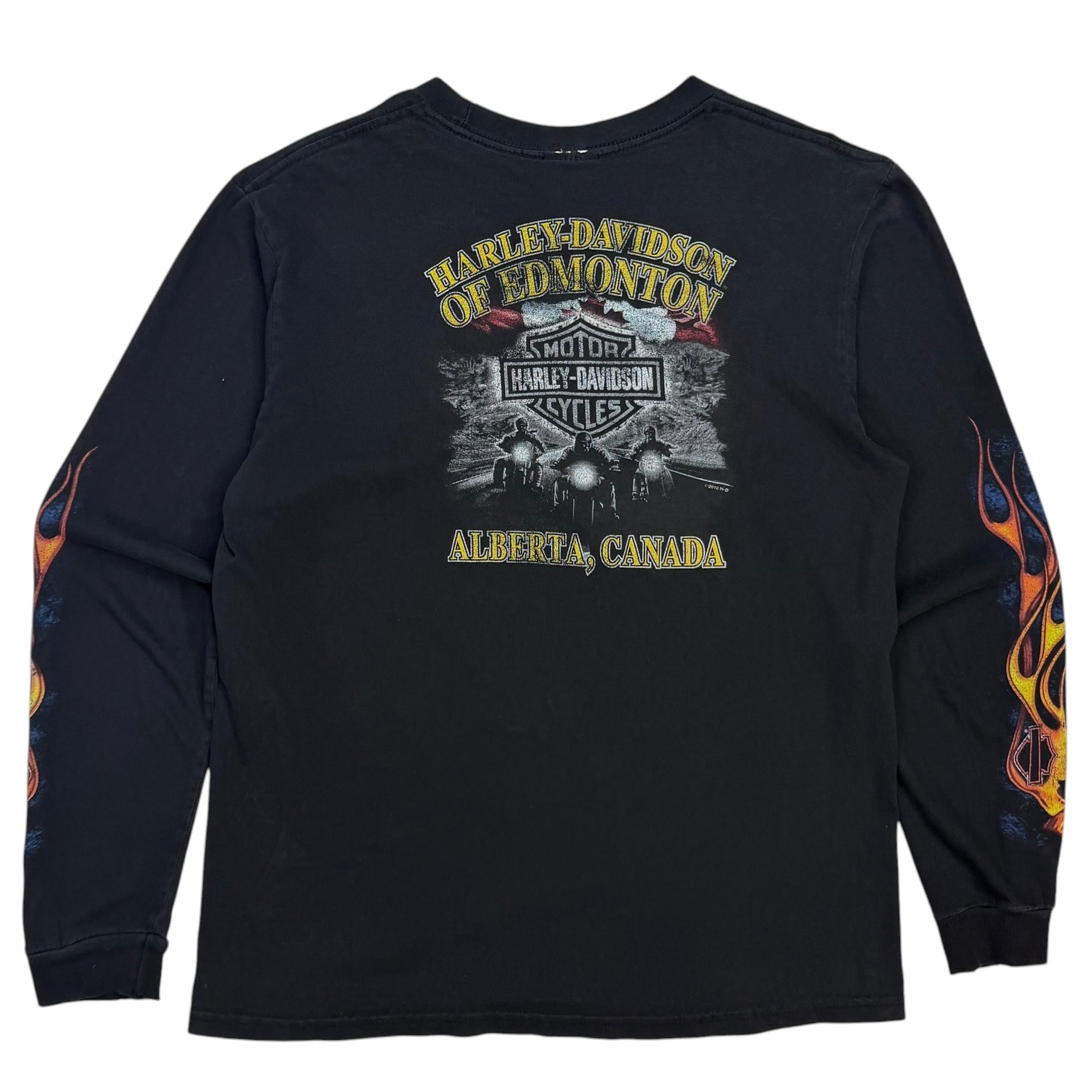 Vintage Harley Davidson Edmonton Flame Skull Longsleeve Black