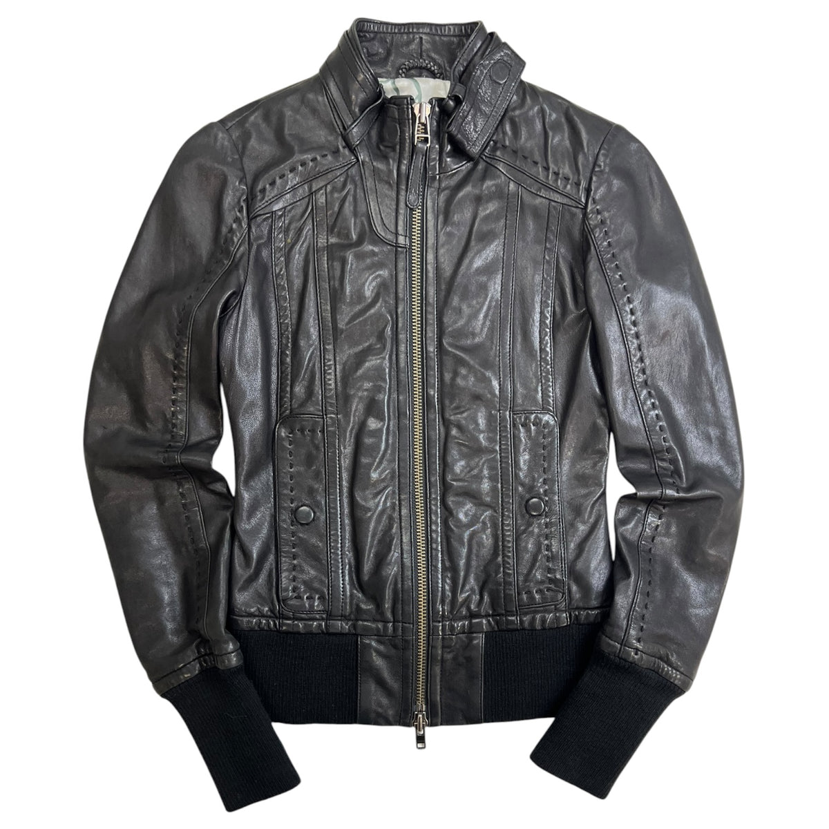 (W) Vintage Mackage for Aritzia Lambskin Leather Cafe Racer Jacket Black