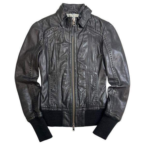 (W) Vintage Mackage for Aritzia Lambskin Leather Cafe Racer Jacket Black