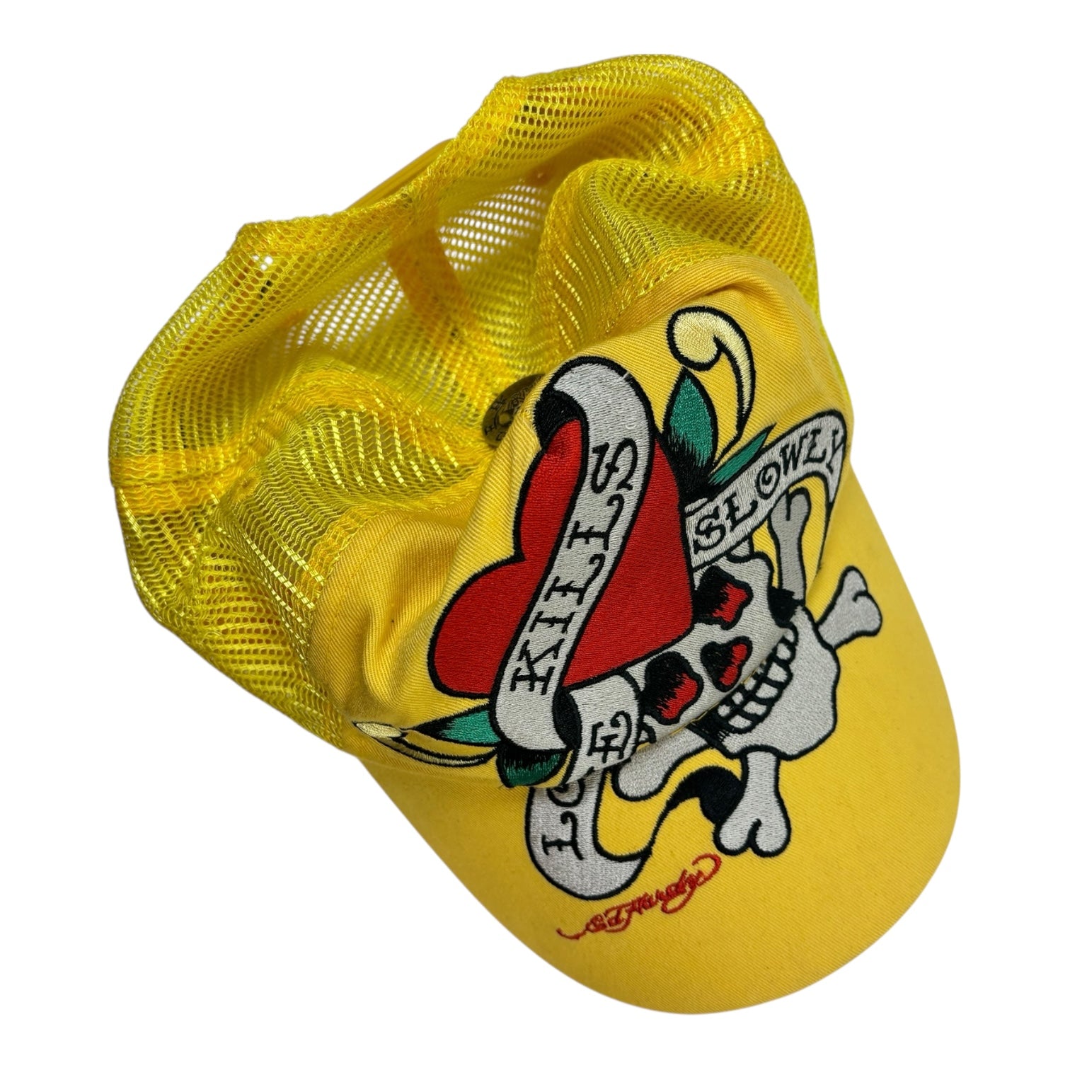 Vintage Ed Hardy Skull Snapback Trucker Hat Yellow