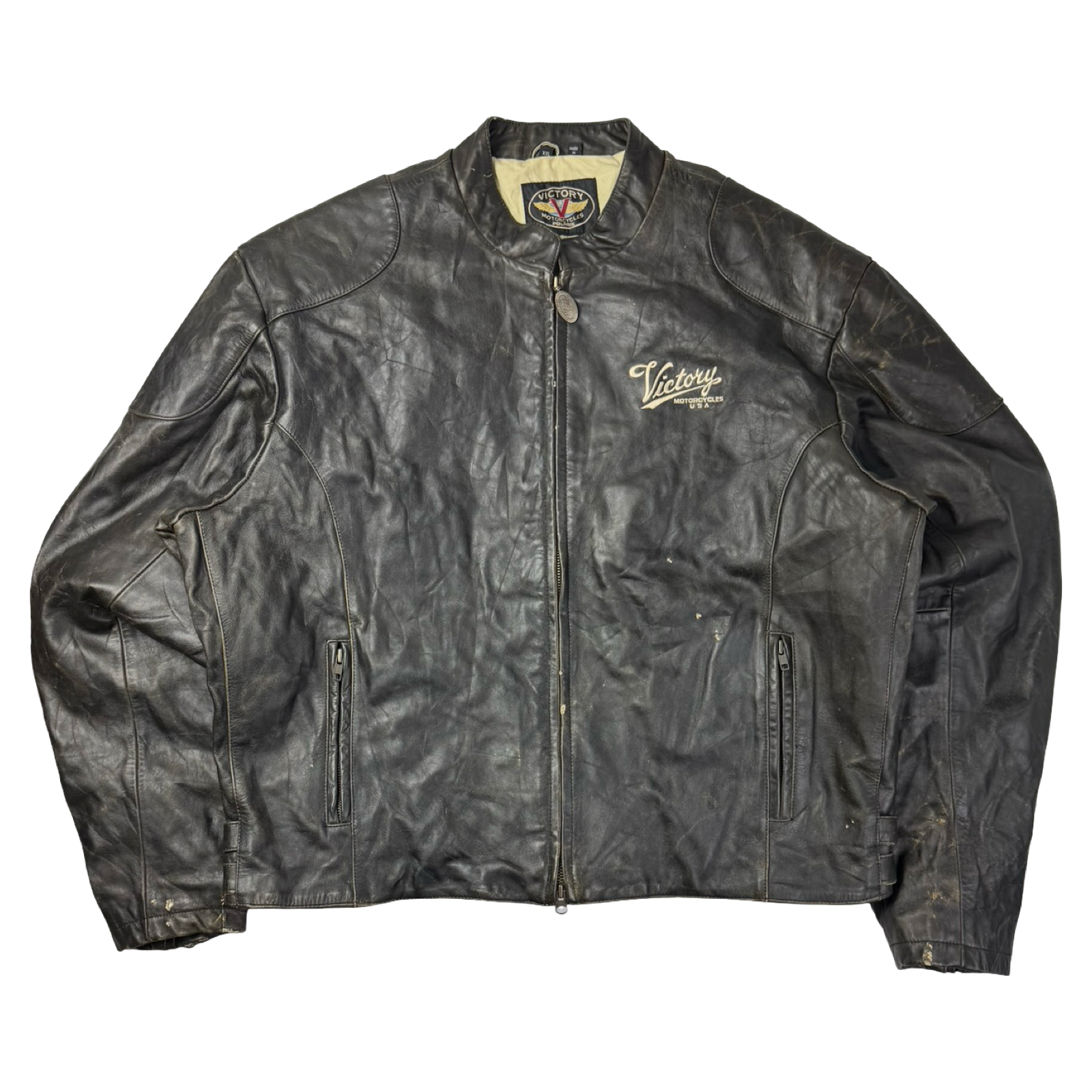 Vintage Victory Motorcyles Biker Leather Jacket Black