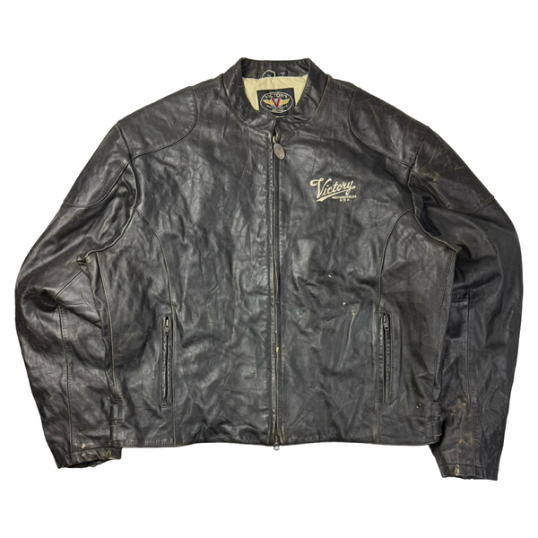 Vintage Victory Motorcyles Biker Leather Jacket Black