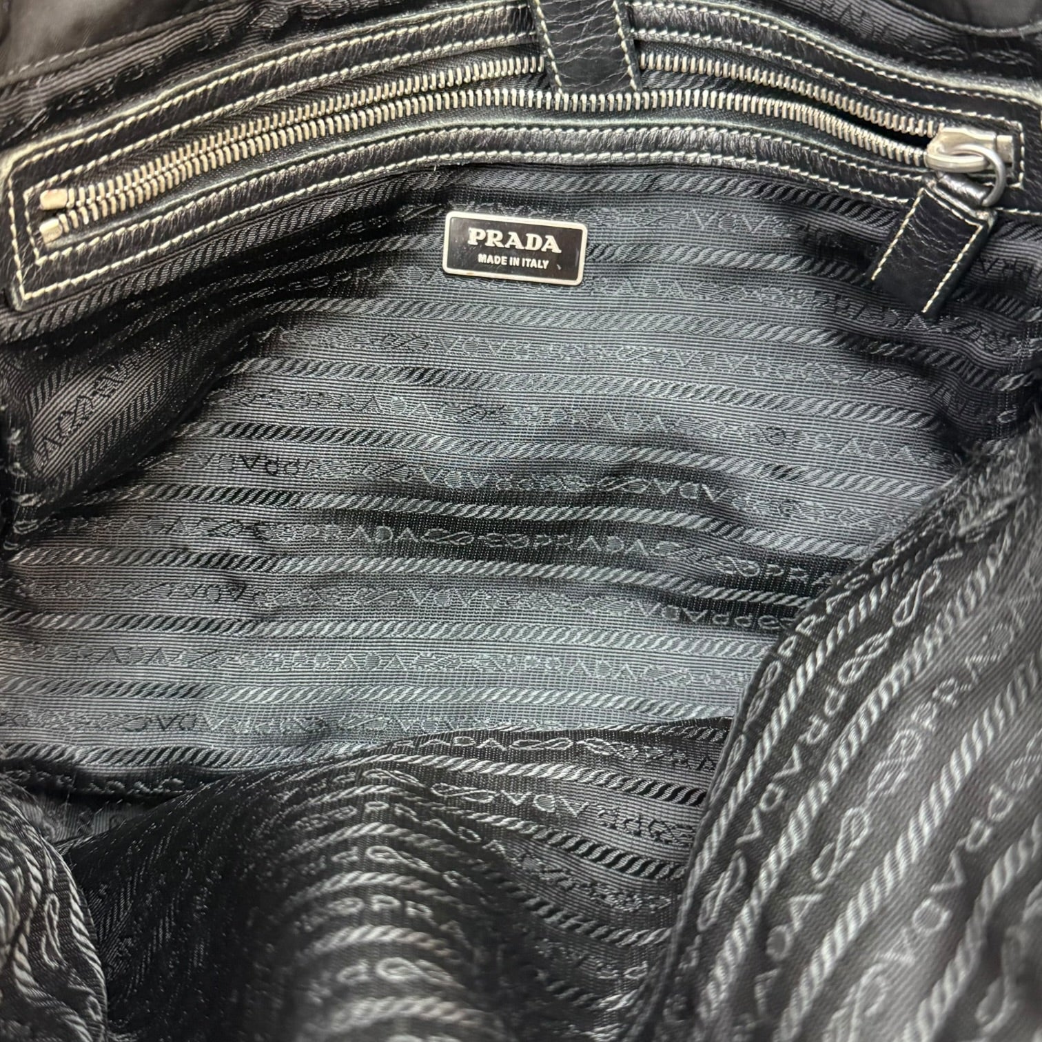 Prada Enameled Metal Trinagle Logo Nylon Messenger Bag Black