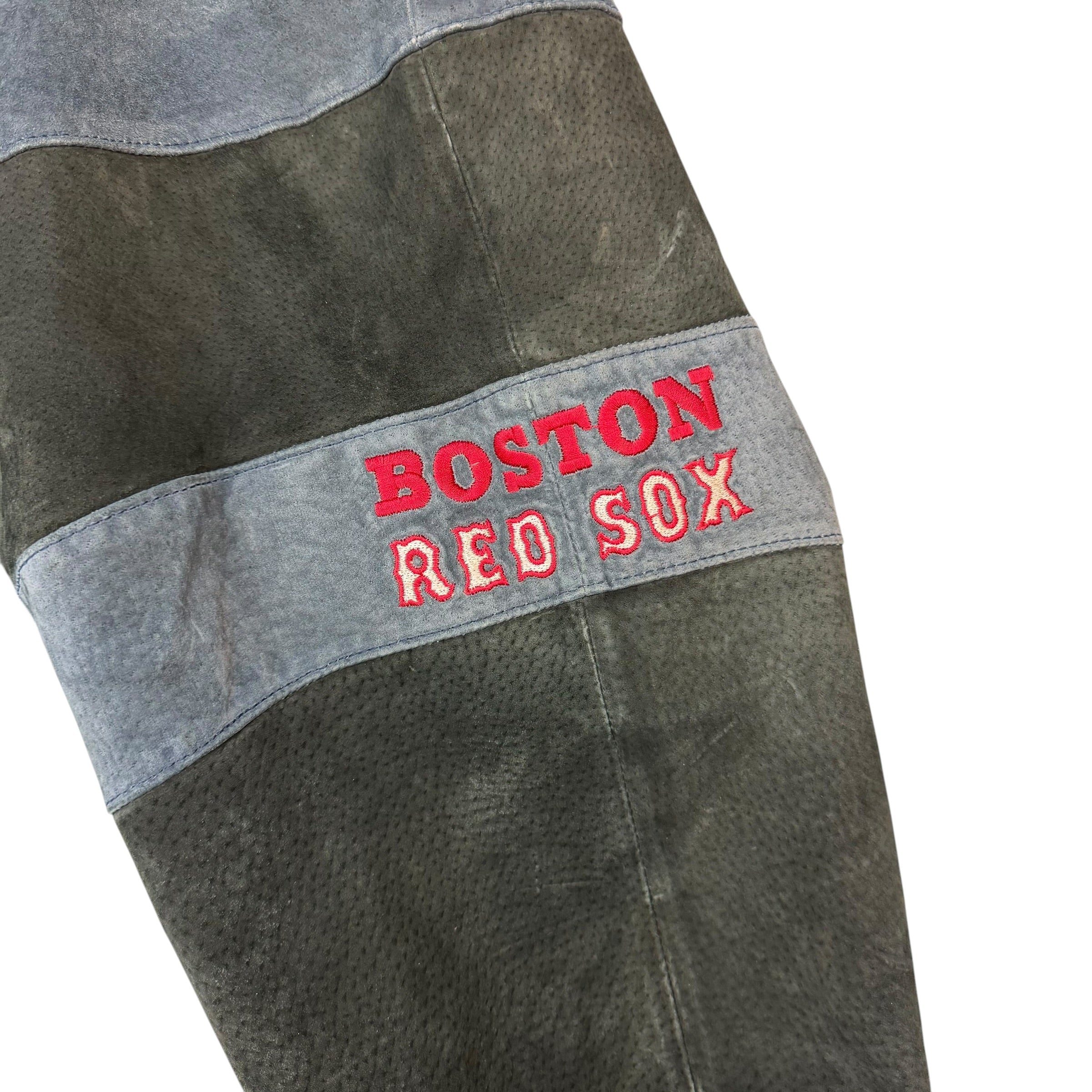 Vintage Boston Red Sox Suede Leather Bomber Jacket Black