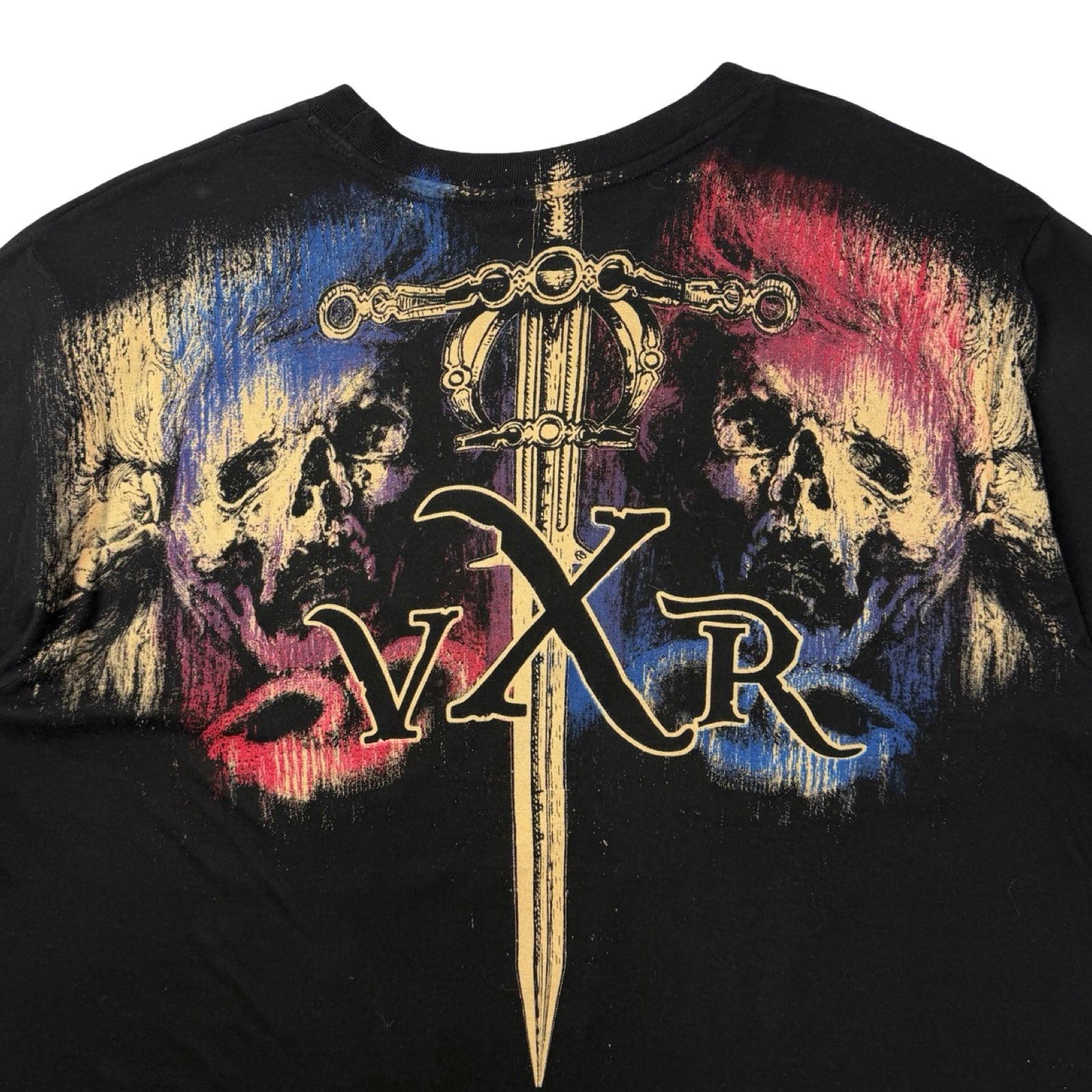 Vintage Y2K Xzavier Lightning Skull T-Shirt Black
