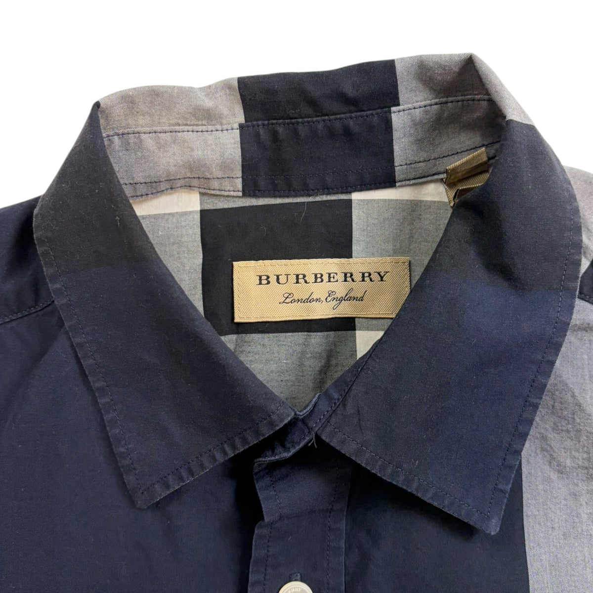 Burberry Checked Short-Sleeve Button-Up Shirt Navy