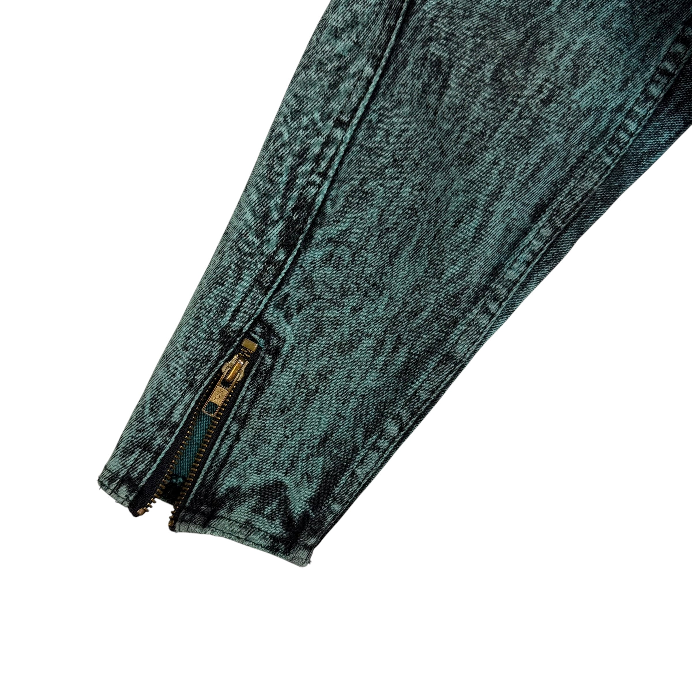 (W) Vintage Prima Donna Acid Wash Denim Biker Jacket Teal
