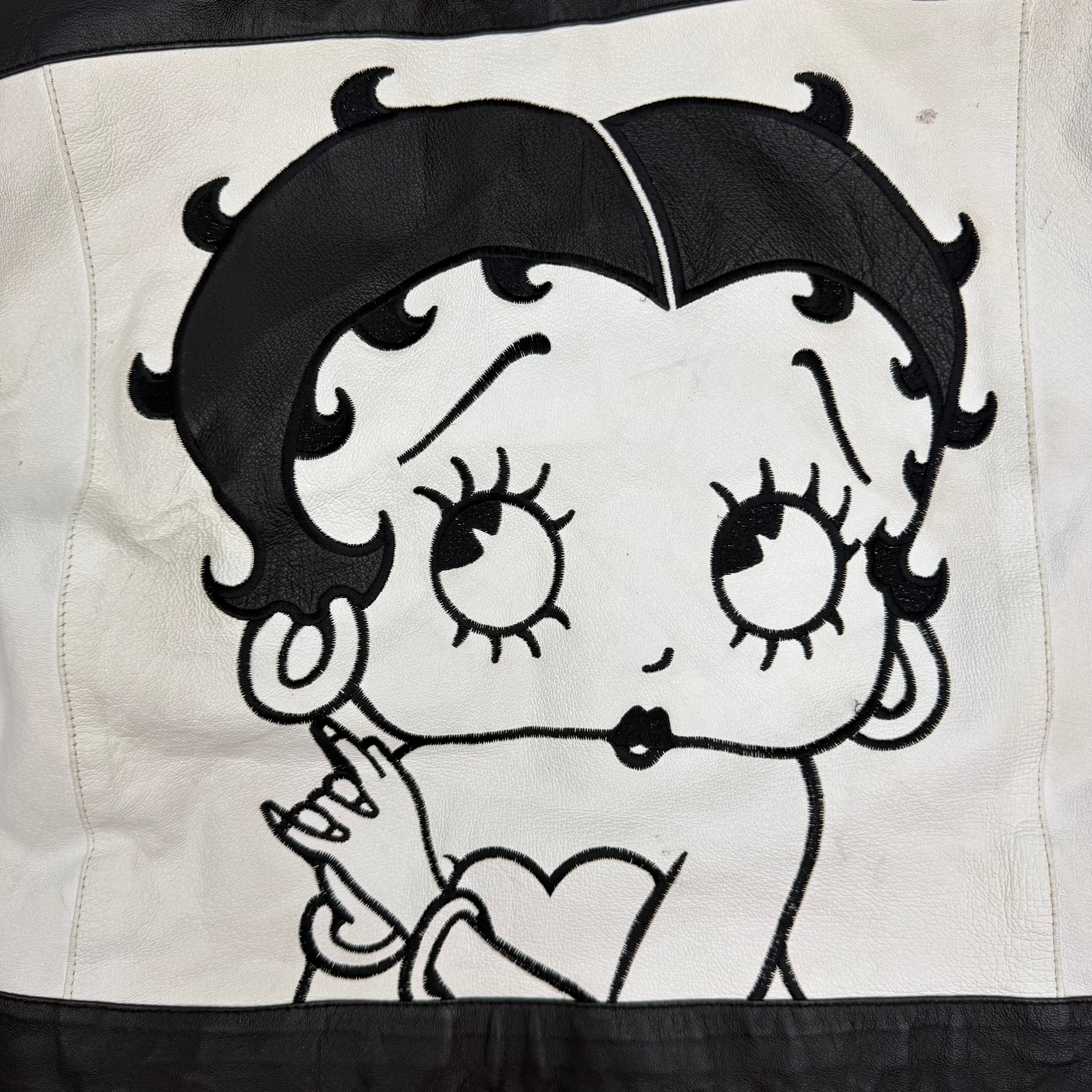 (W) Vintage Betty Boop Leather Cropped Jacket White/Black