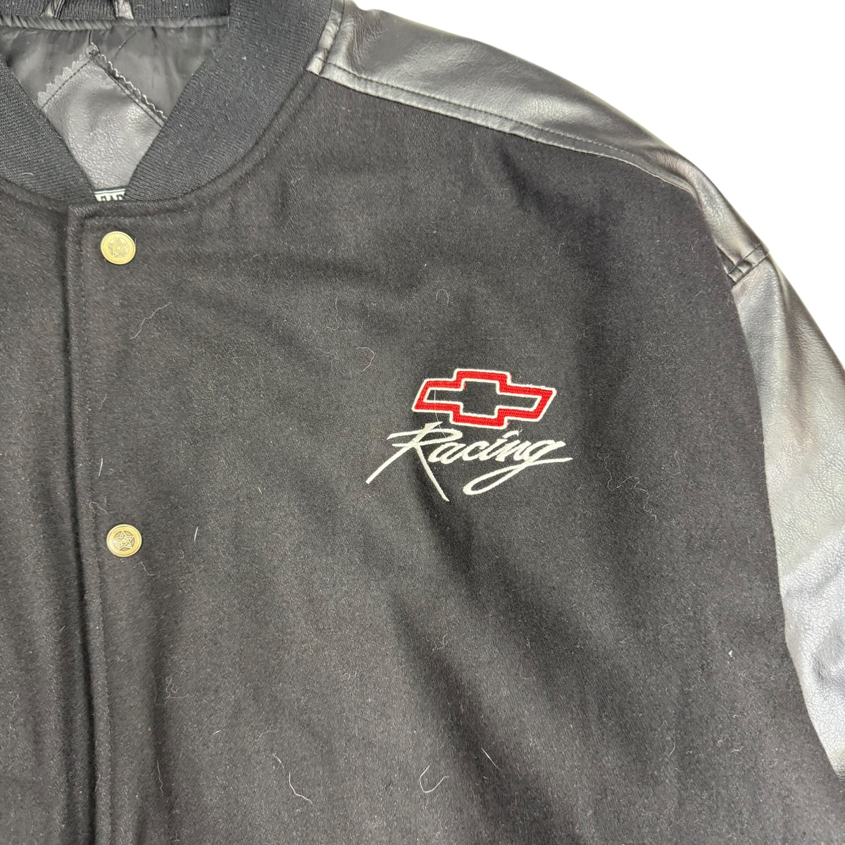 Vintage Chevy Racing Leather Bomber Jacket Black