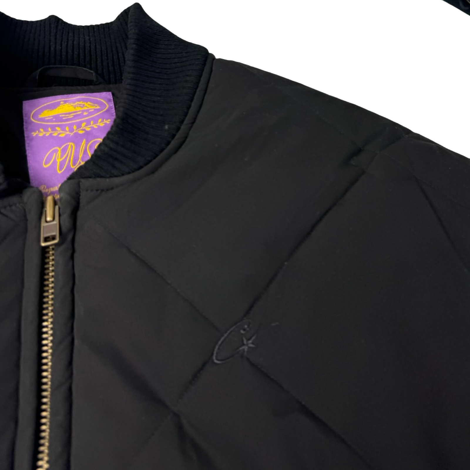Corteiz Old English Quilted Bomber Jacket Black