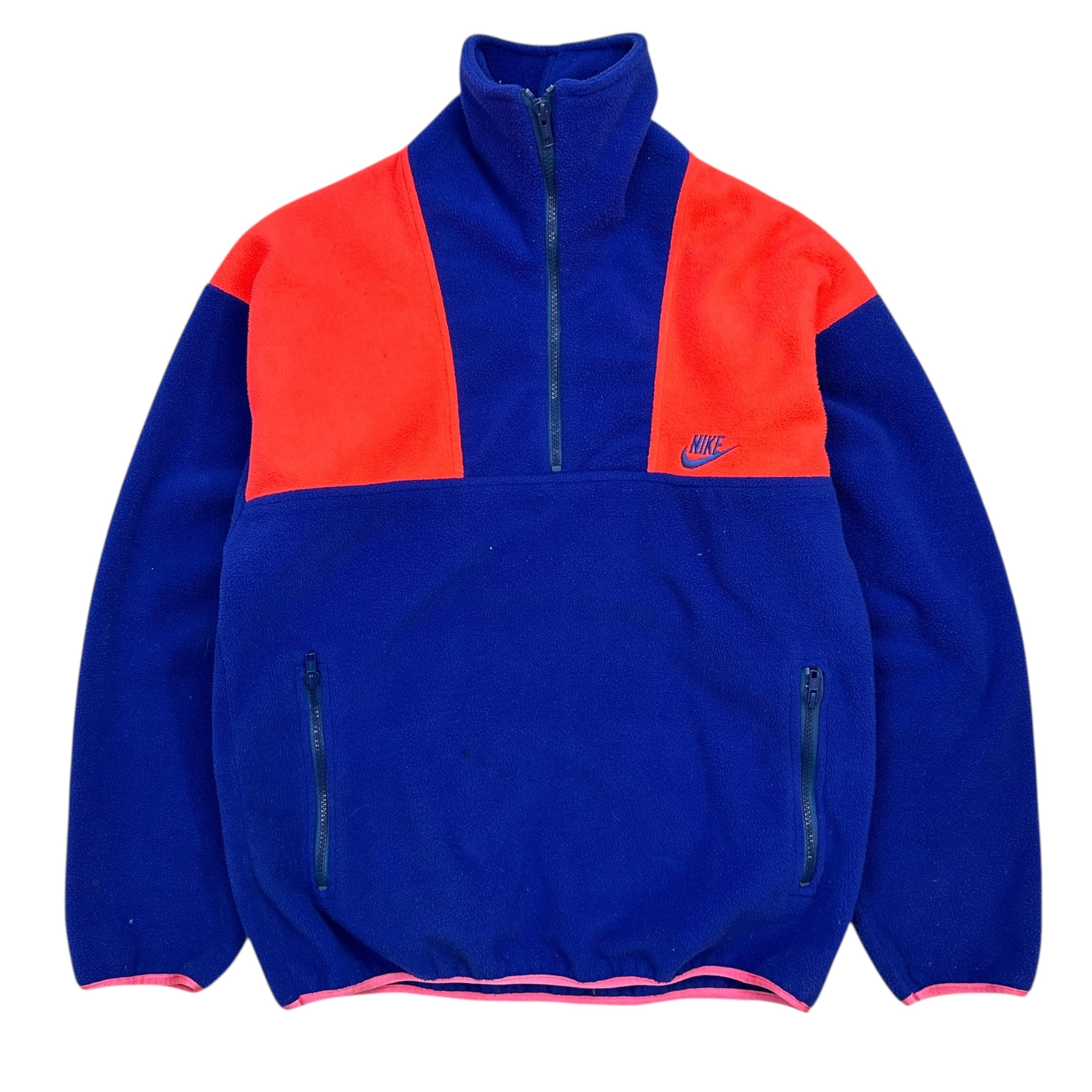 Vintage Nike 1/4 Zip Fleece Sweater Orange/Blue